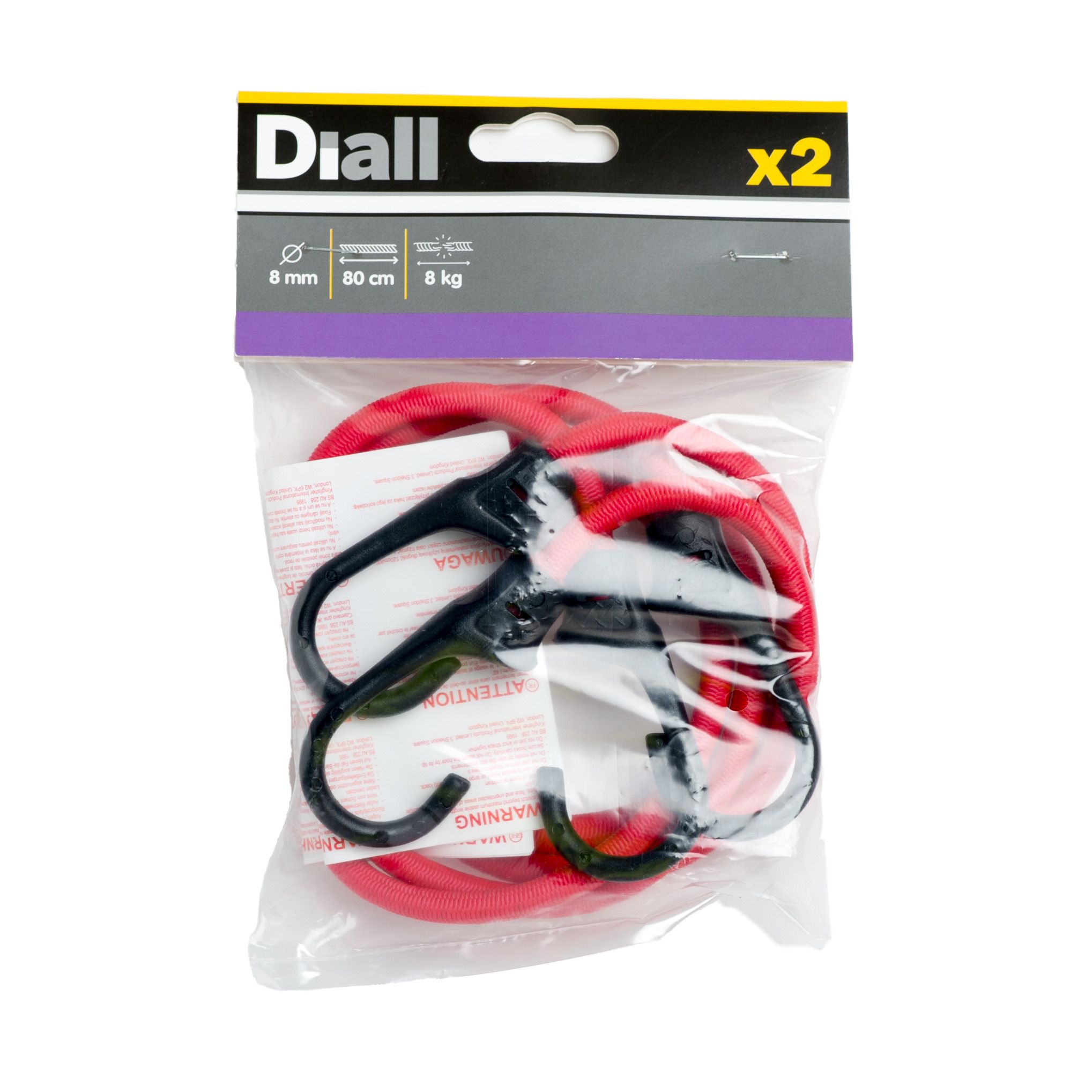 Diall Red Bungee cord with hooks (Dia)8mm (L)0.8m, Pack of 2