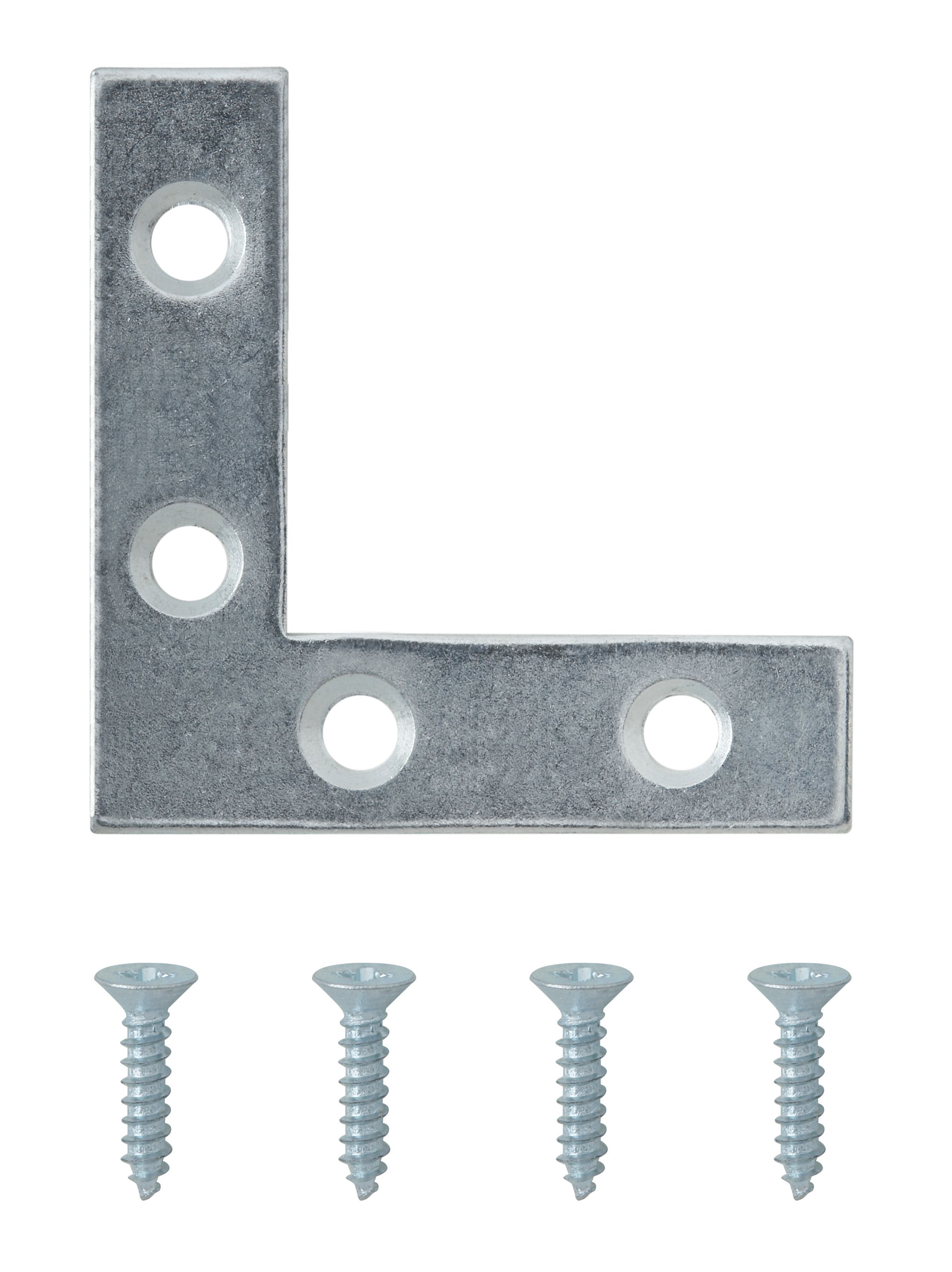 Diall Silver effect Steel Corner plate (L)50mm (W)50mm, Pack of 4