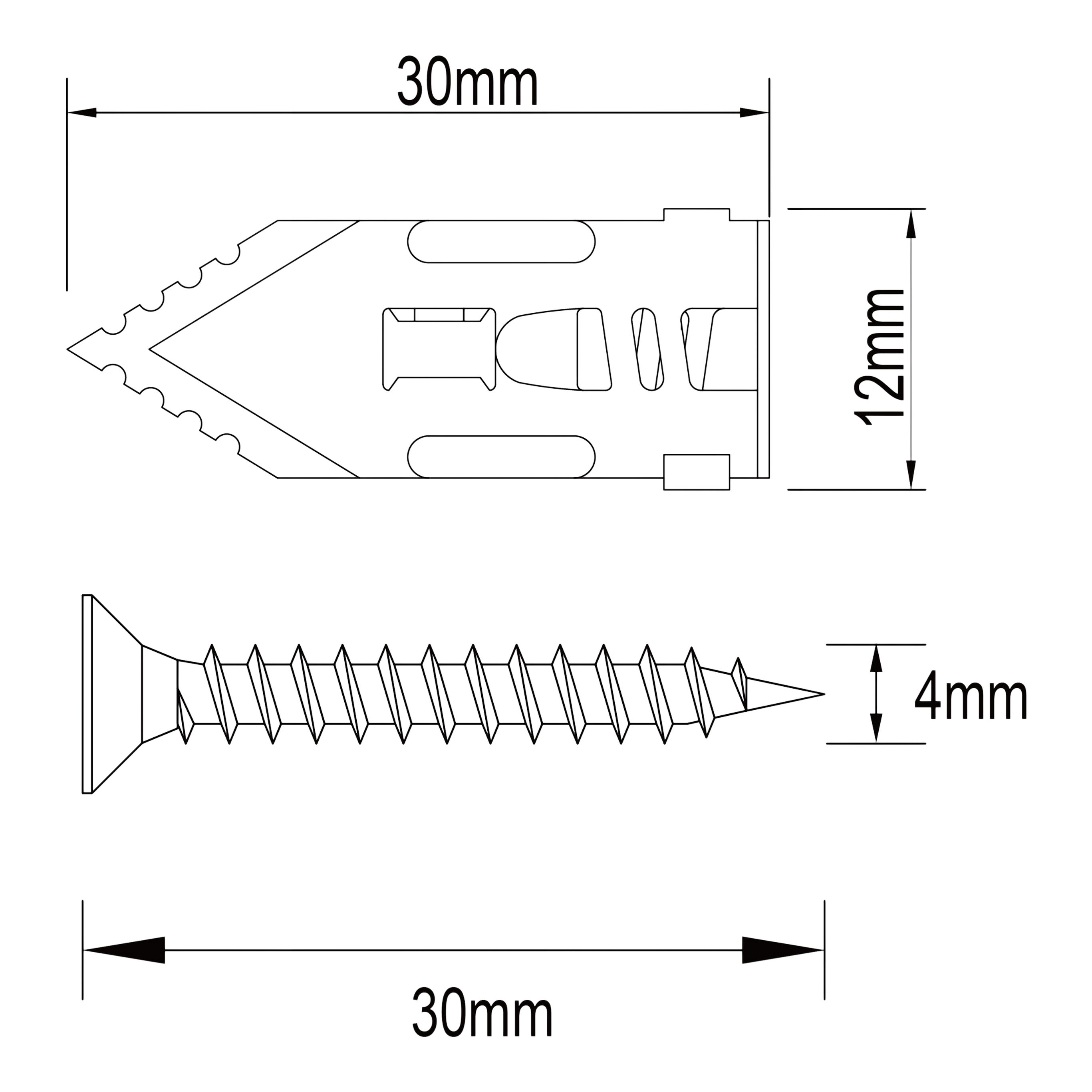 Diall Single Plasterboard fixing (Dia)12mm (L)30mm, Pack of 100