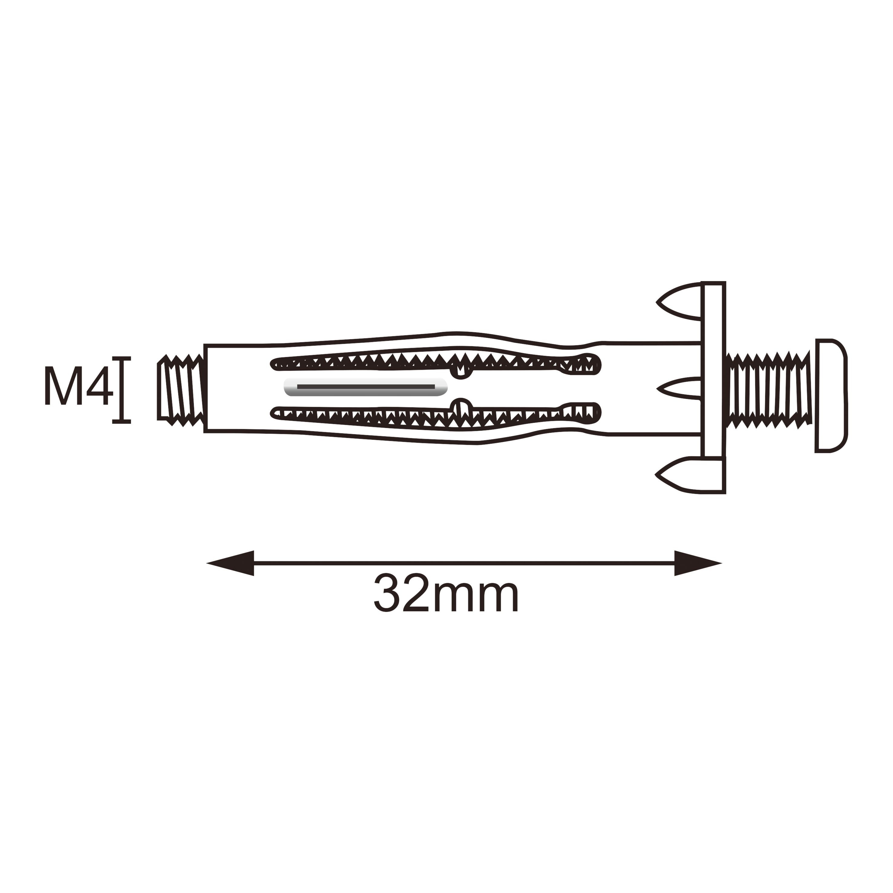 Diall Steel Button Hollow wall anchor M4 (L)32mm, Pack of 25