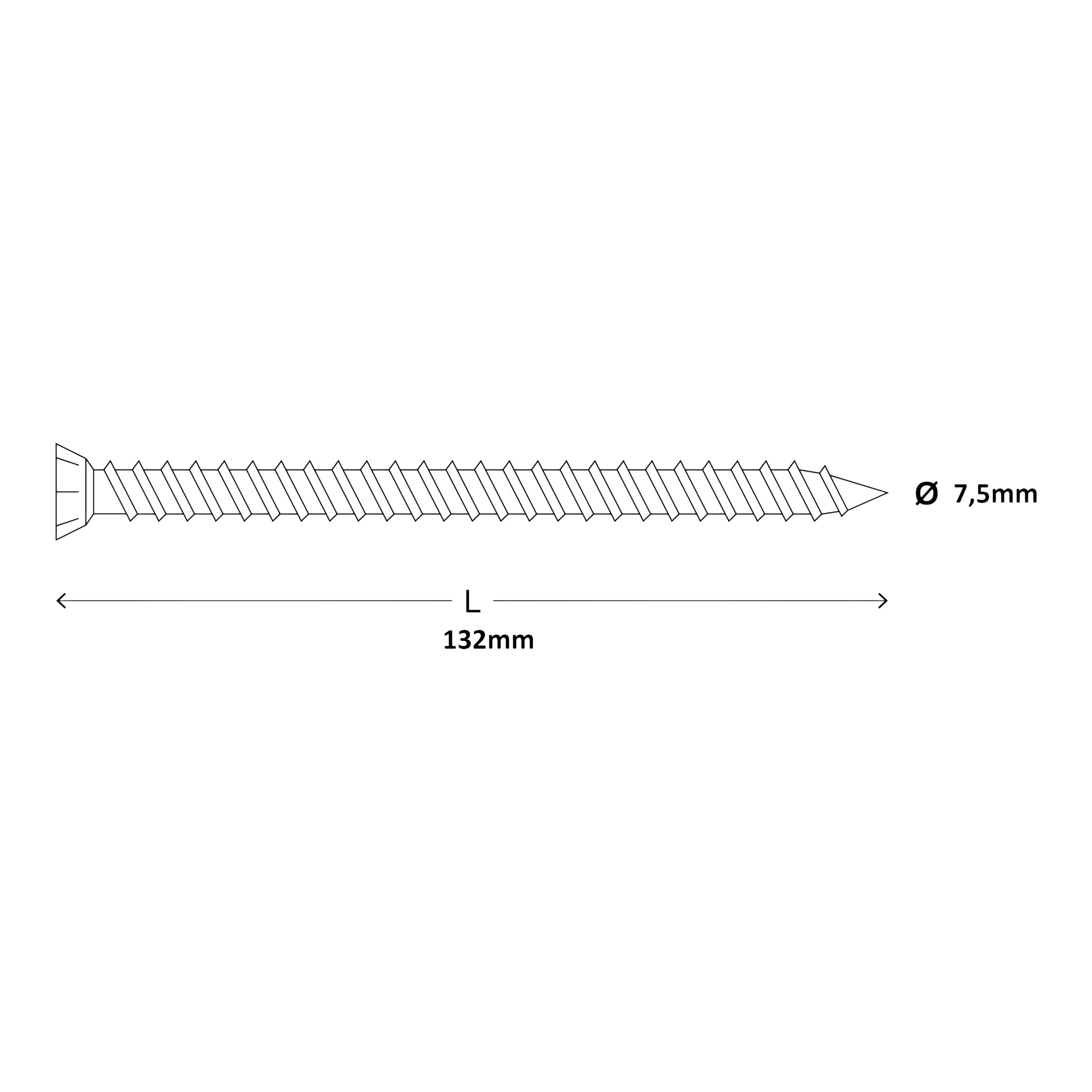 Diall T30 Pan head Steel Concrete screw (Dia)7.5mm (L)132mm, Pack of 20