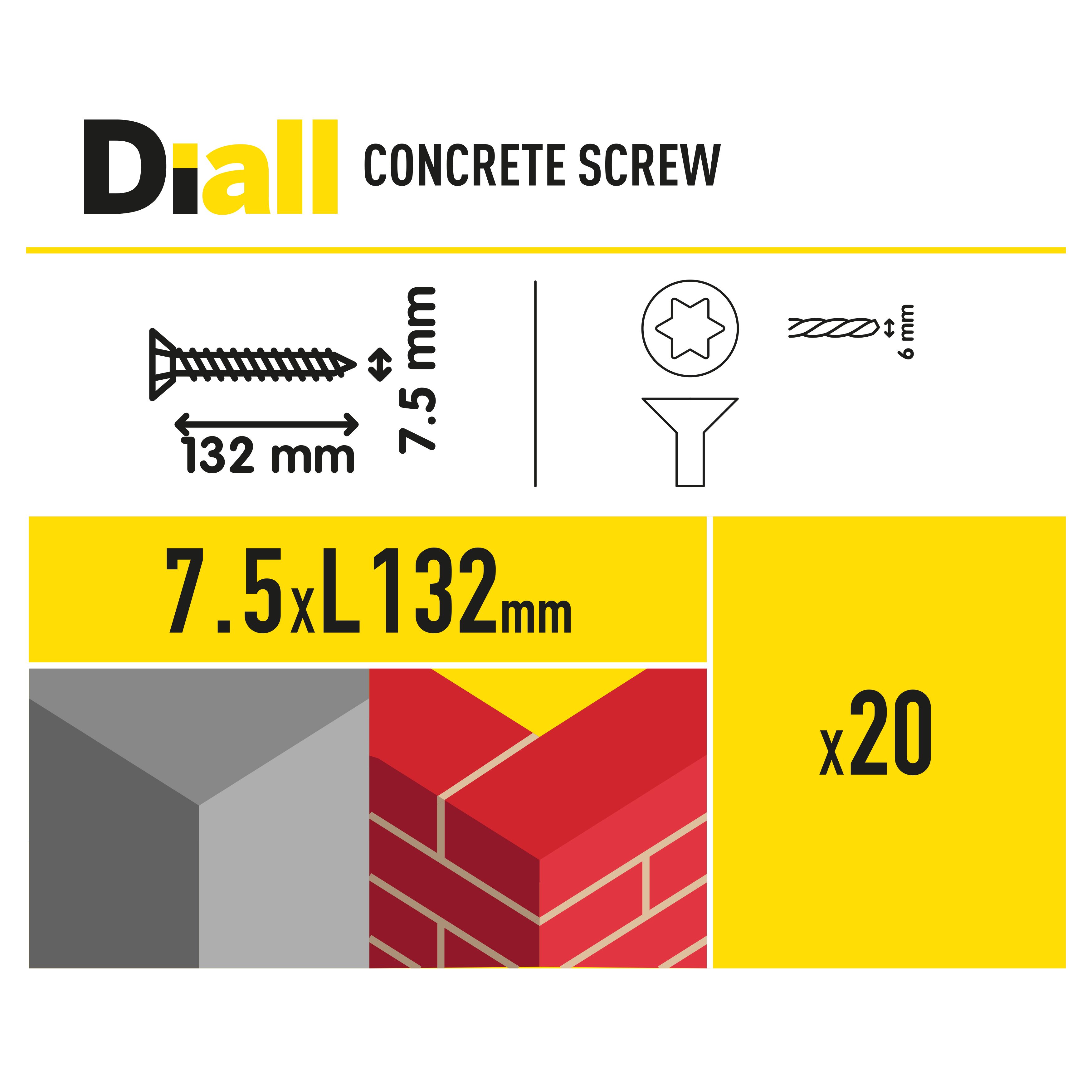 Diall T30 Pan head Steel Concrete screw (Dia)7.5mm (L)132mm, Pack of 20
