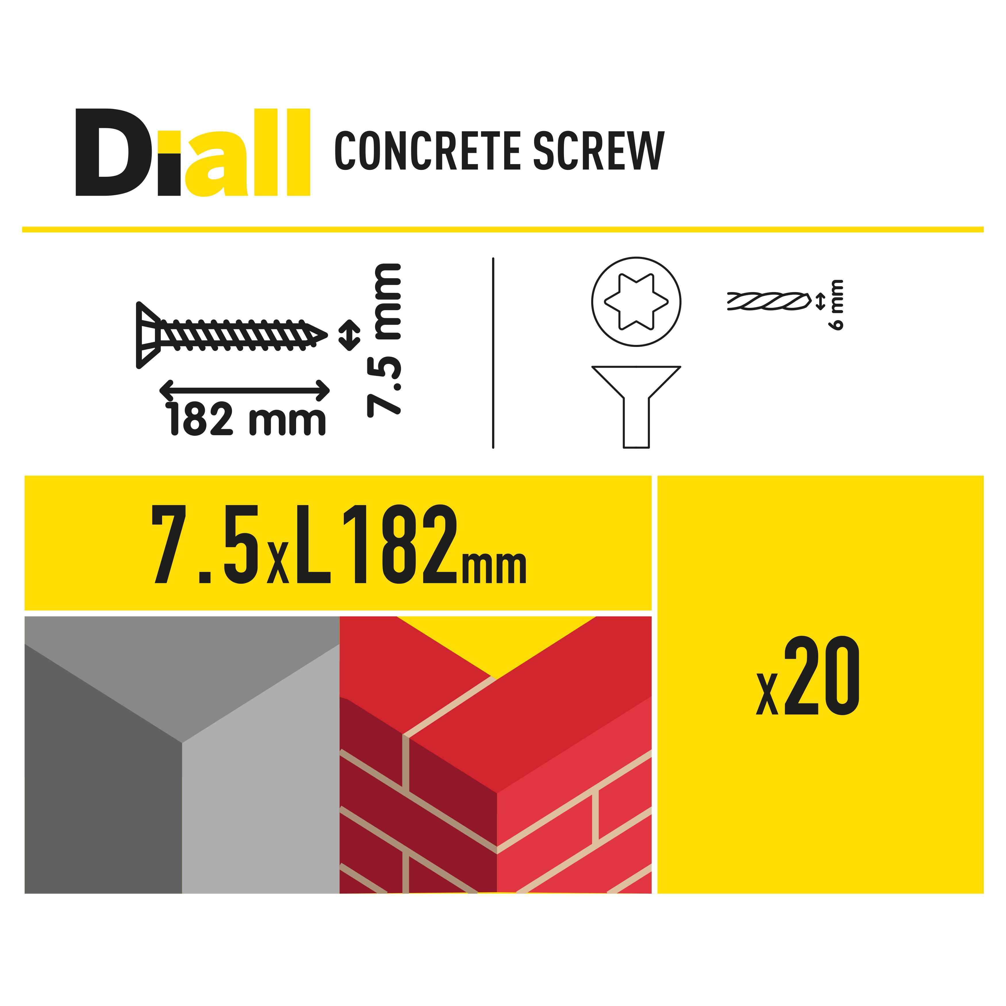 Diall T30 Pan head Steel Concrete screw (Dia)7.5mm (L)182mm, Pack of 20