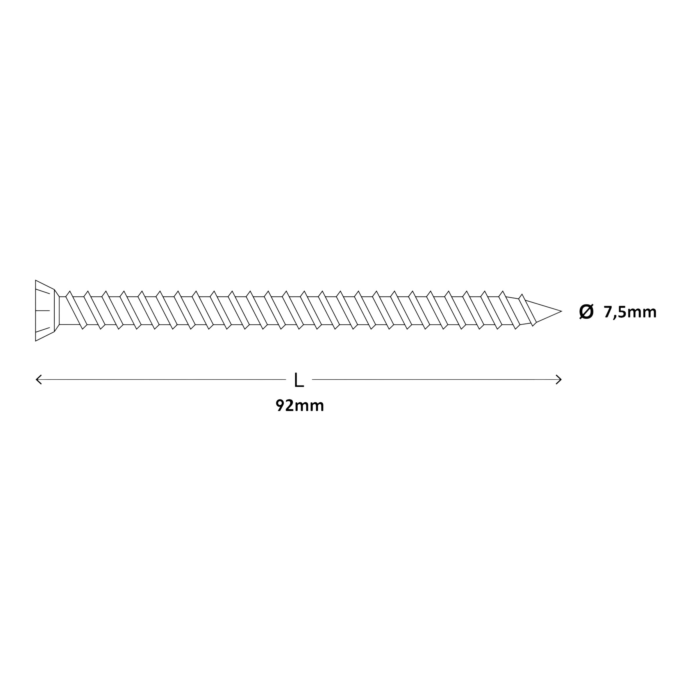 Diall T30 Pan head Steel Concrete screw (Dia)7.5mm (L)92mm, Pack of 20
