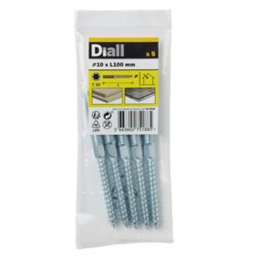 Diall Torx Yellow-passivated Carbon steel Dowel screw (Dia)10mm (L)100mm, Pack of 5