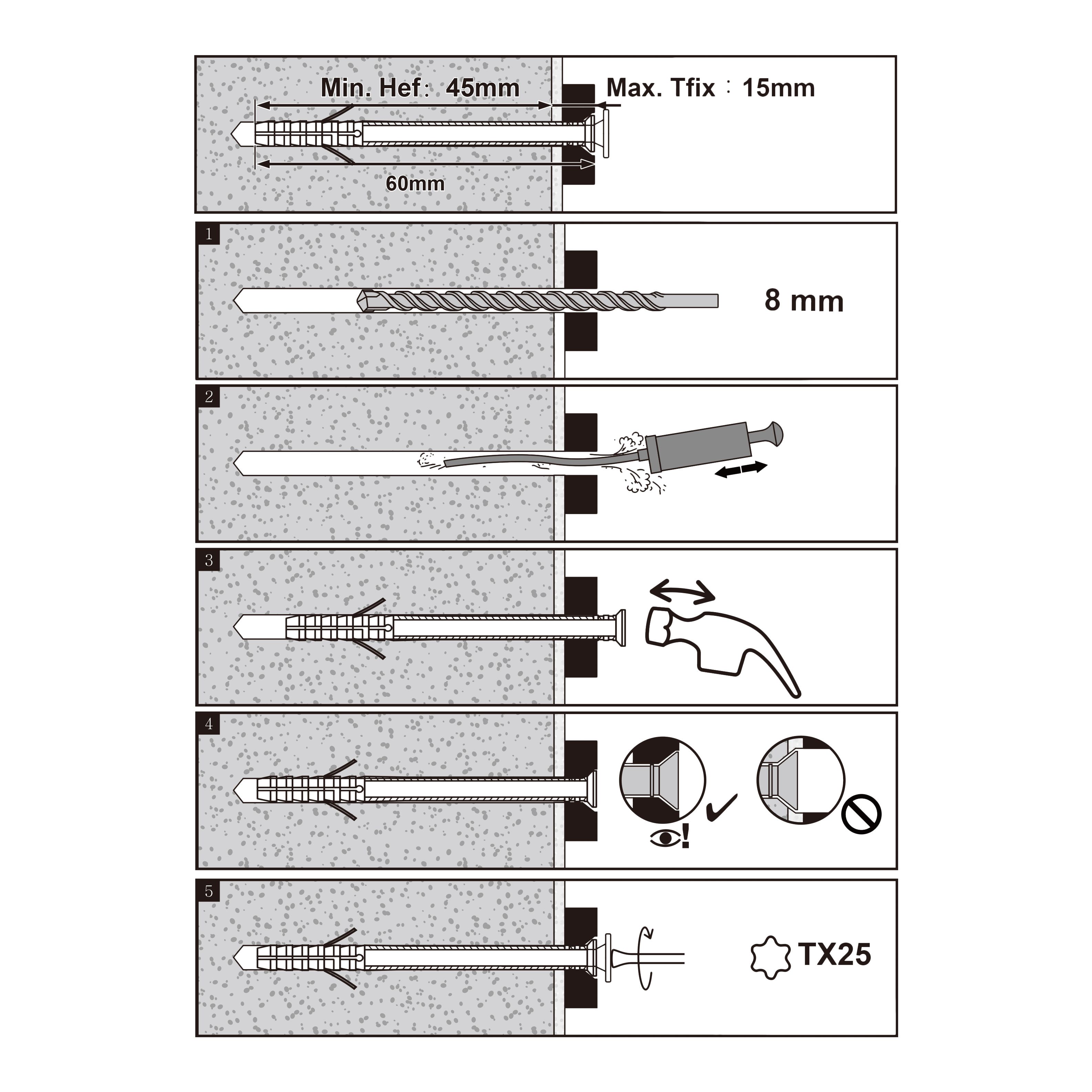 Diall TX Countersunk Frame fixing (Dia)8mm (L)60mm, Pack of 6