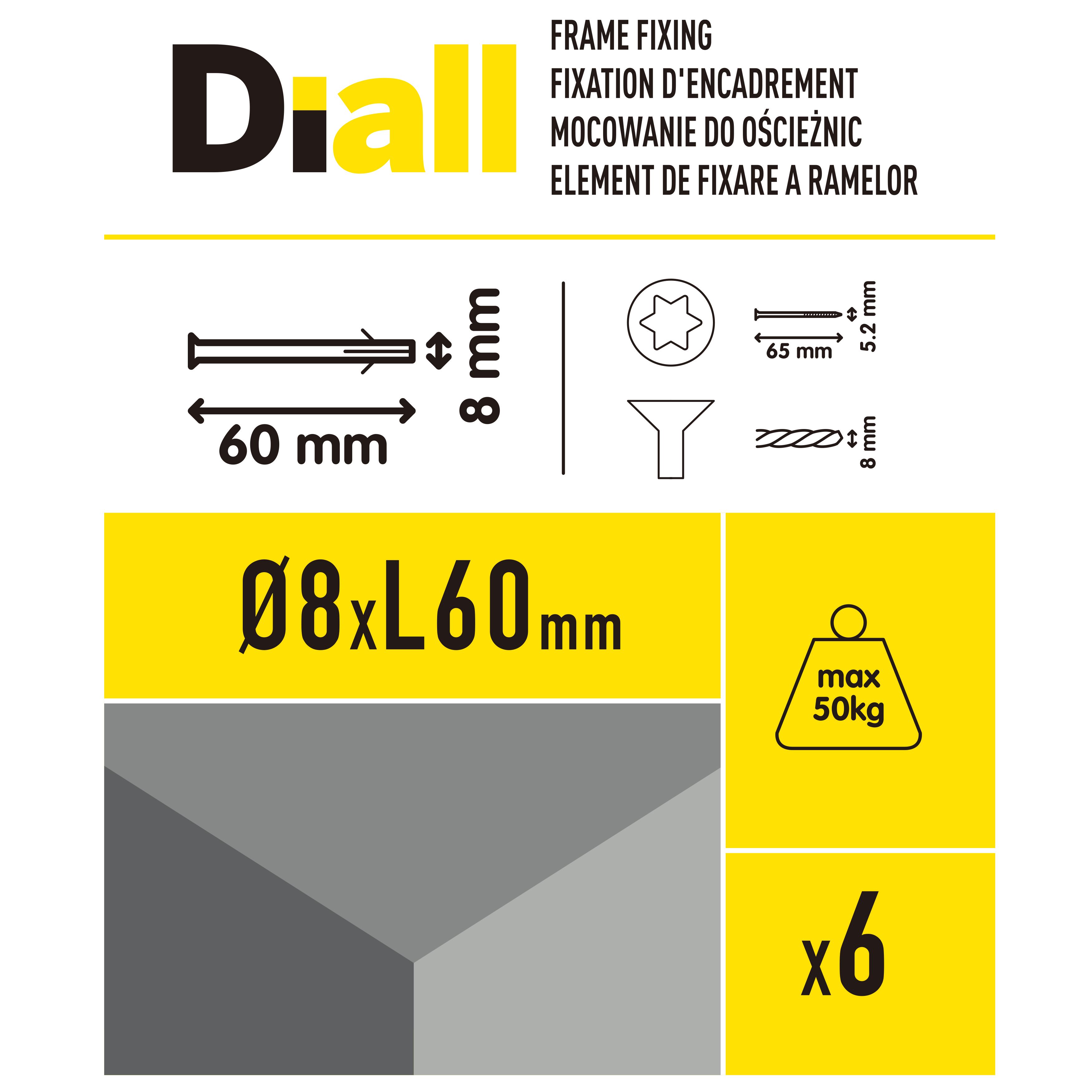 Diall TX Countersunk Frame fixing (Dia)8mm (L)60mm, Pack of 6