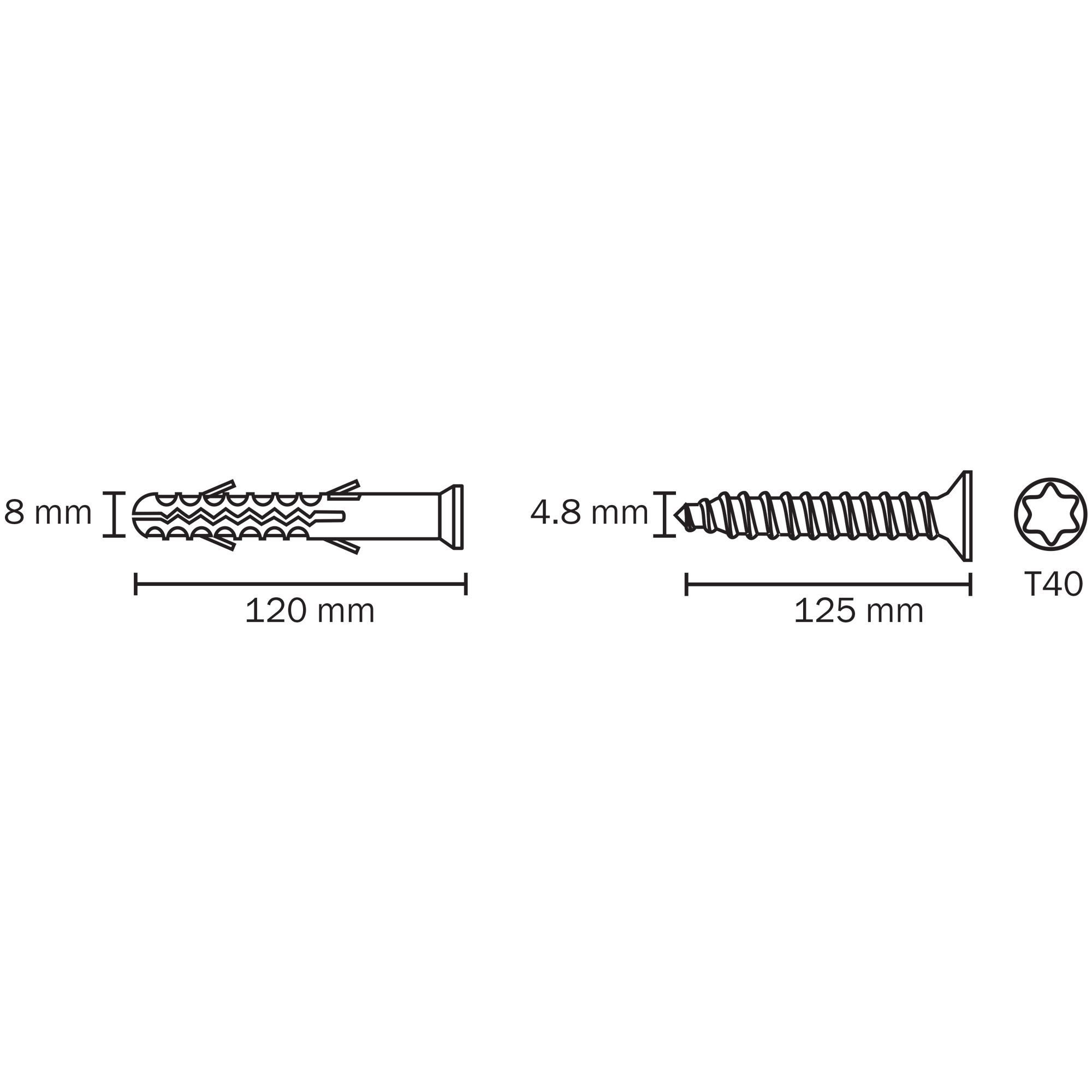 Diall TX Grey Multi-purpose screw & wall plug (Dia)8mm (L)120mm, Pack of 6