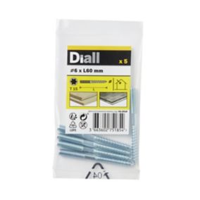 Diall TX15 Yellow-passivated Carbon steel Dowel screw (Dia)6mm (L)60mm, Pack of 5