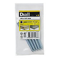 Diall TX25 Yellow-passivated Carbon steel Dowel screw (Dia)8mm (L)80mm, Pack of 5