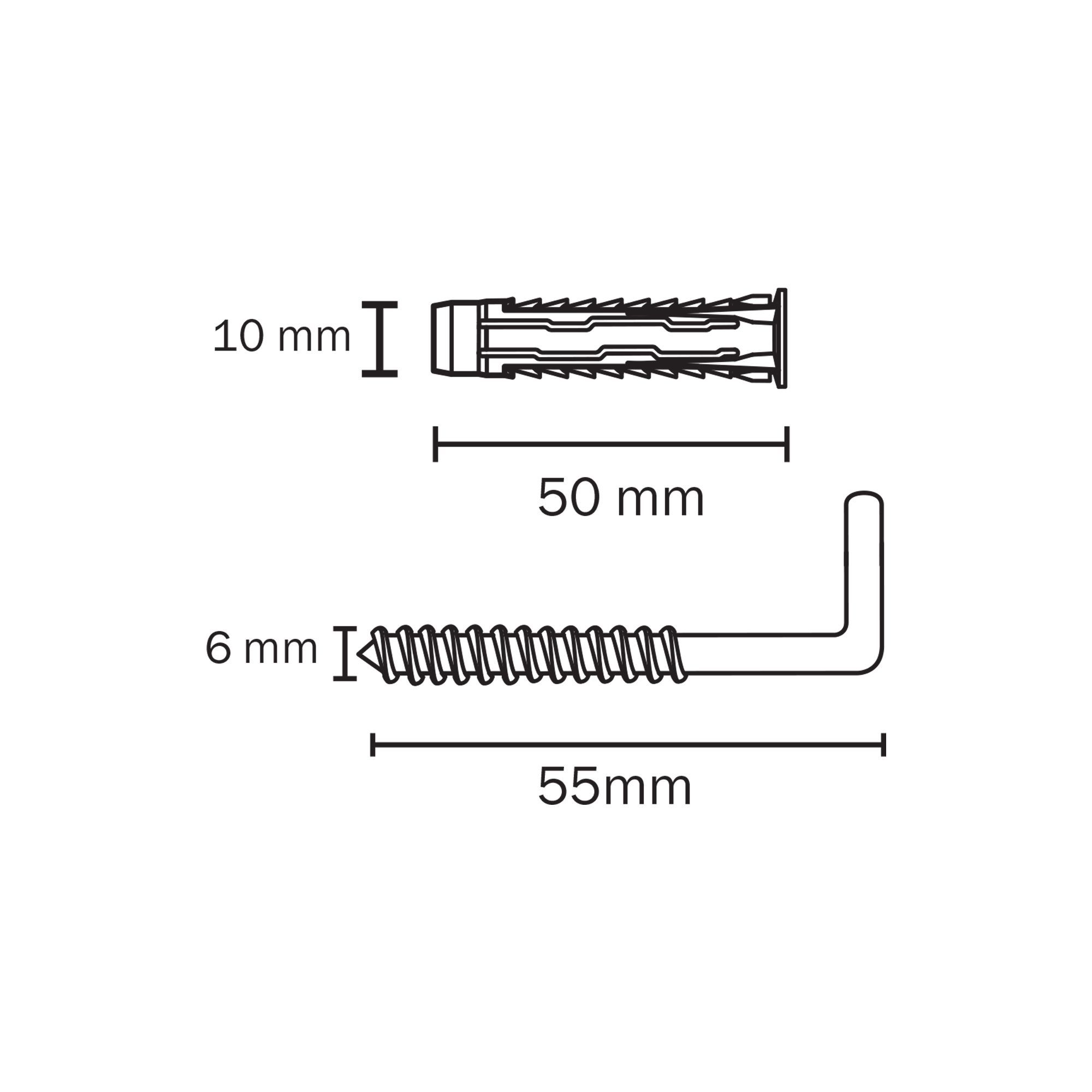 Diall Universal Grey L hook Vine eye with wall plug (Dia)10mm (L)50mm, Pack of 2