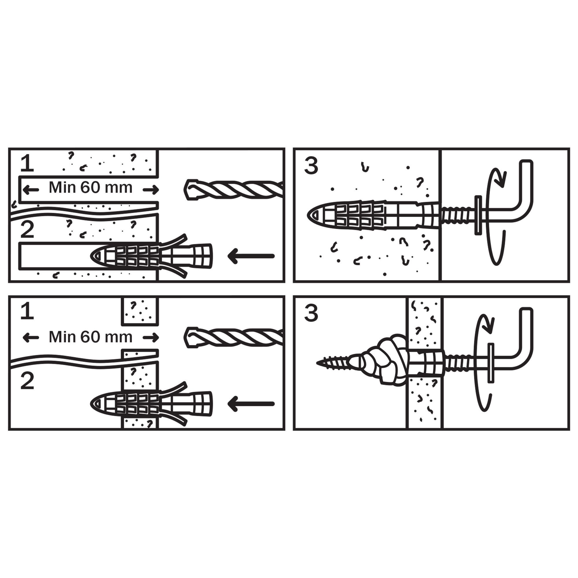 Diall Universal Grey L hook Vine eye with wall plug (Dia)10mm (L)50mm, Pack of 2