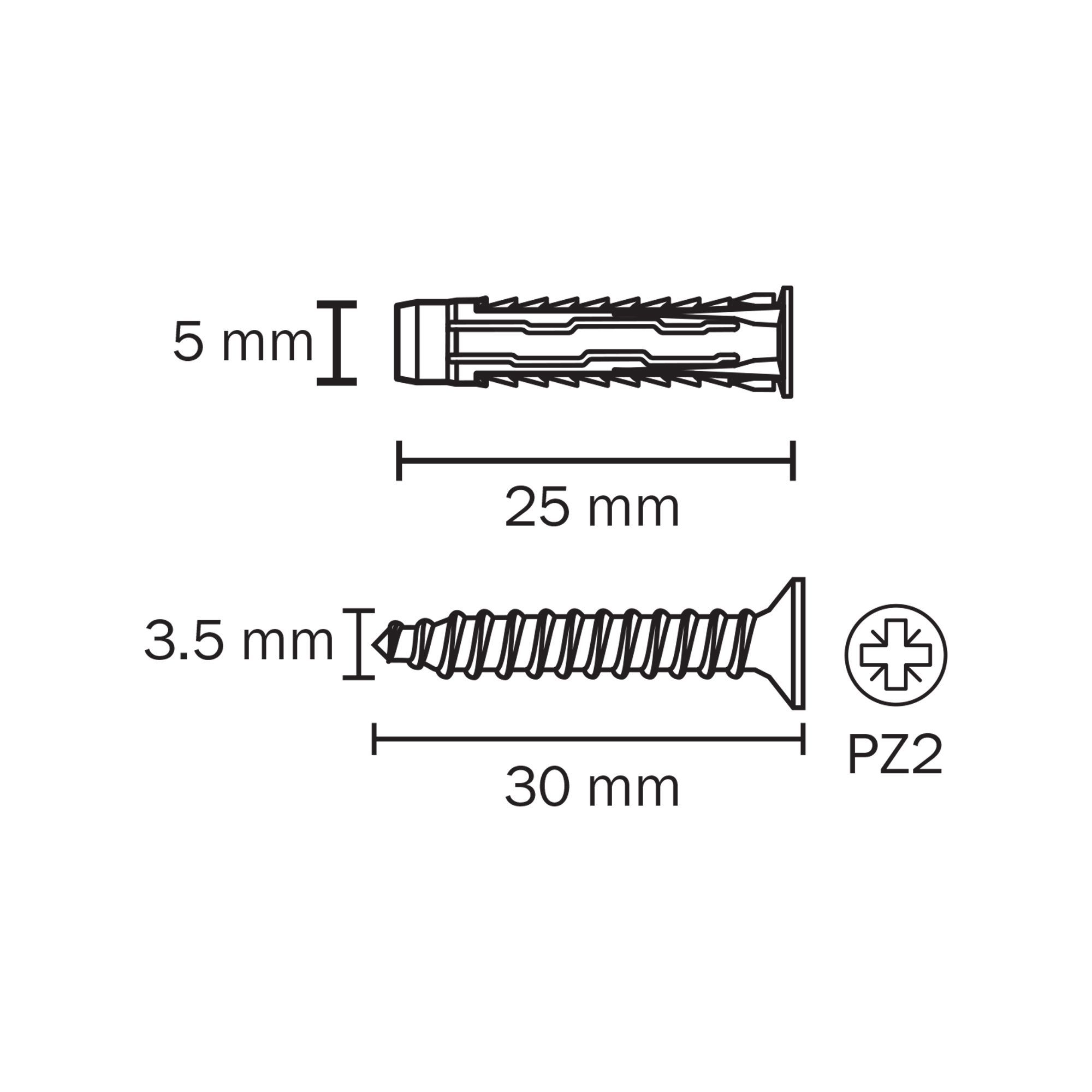 Diall Universal Grey Multi-purpose screw & wall plug (Dia)5mm (L)25mm, Pack of 20