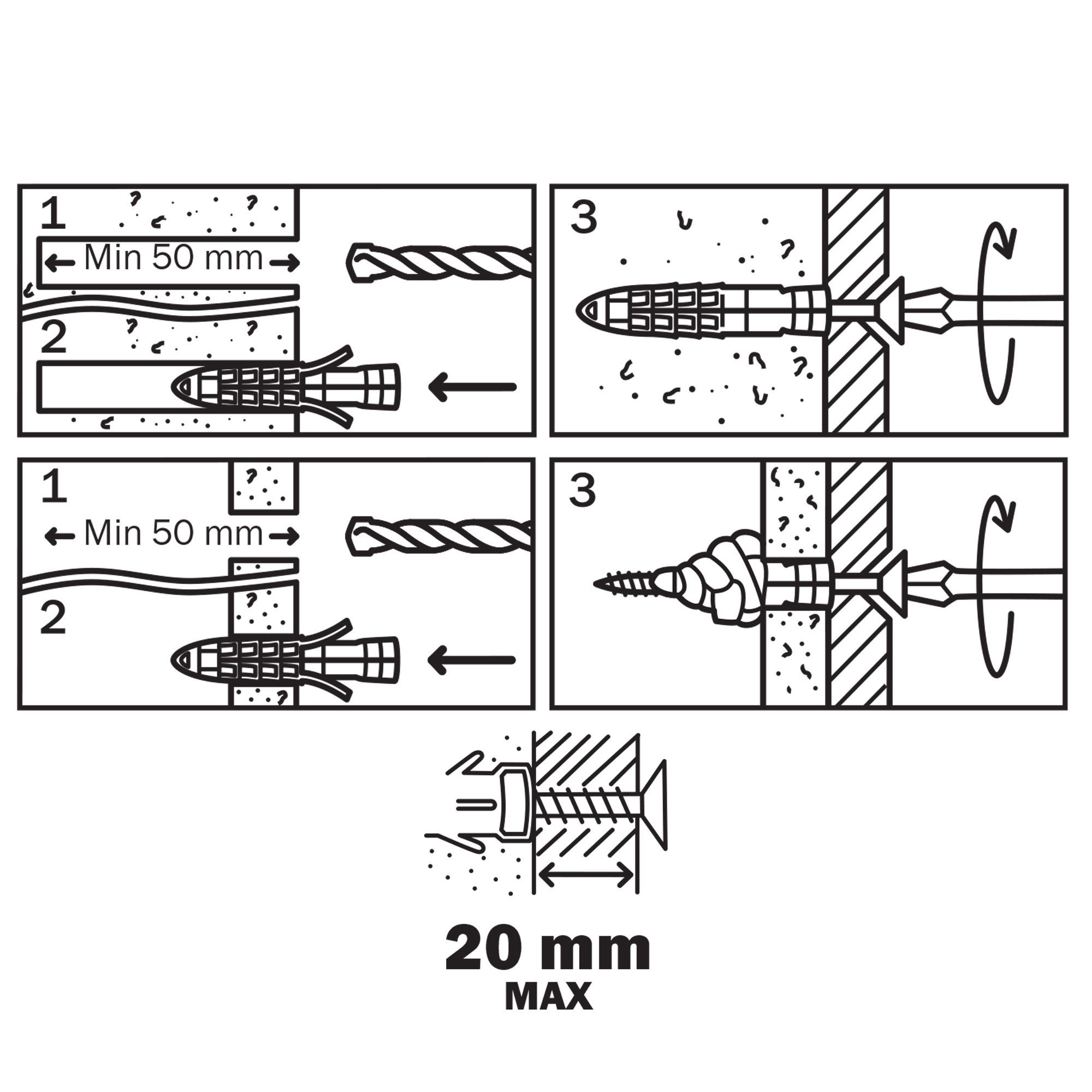 Diall Universal Grey Multi-purpose screw & wall plug (Dia)8mm (L)40mm, Pack of 30