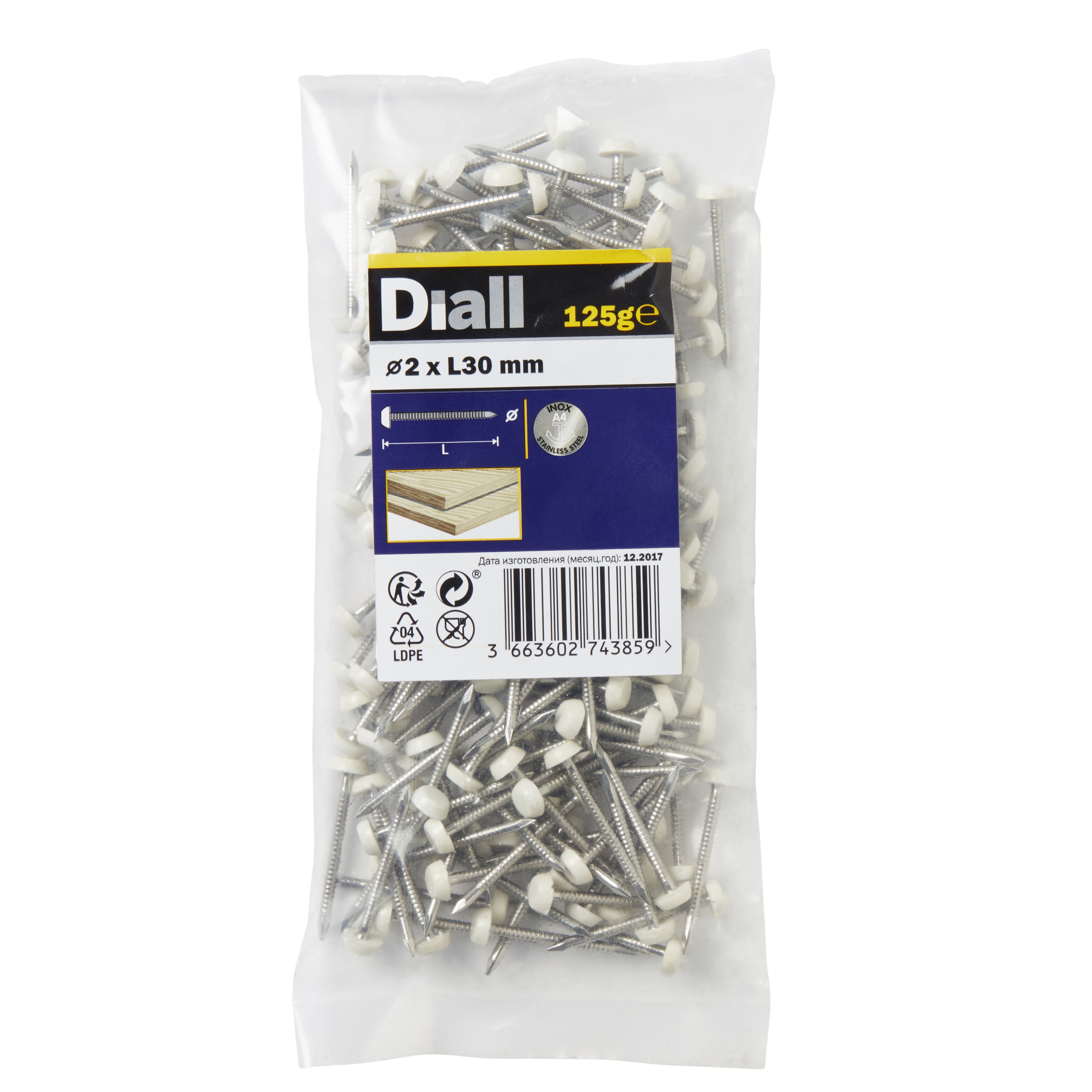 Diall UPVC nail (L)30mm (Dia)2mm, Pack DIY at B&Q