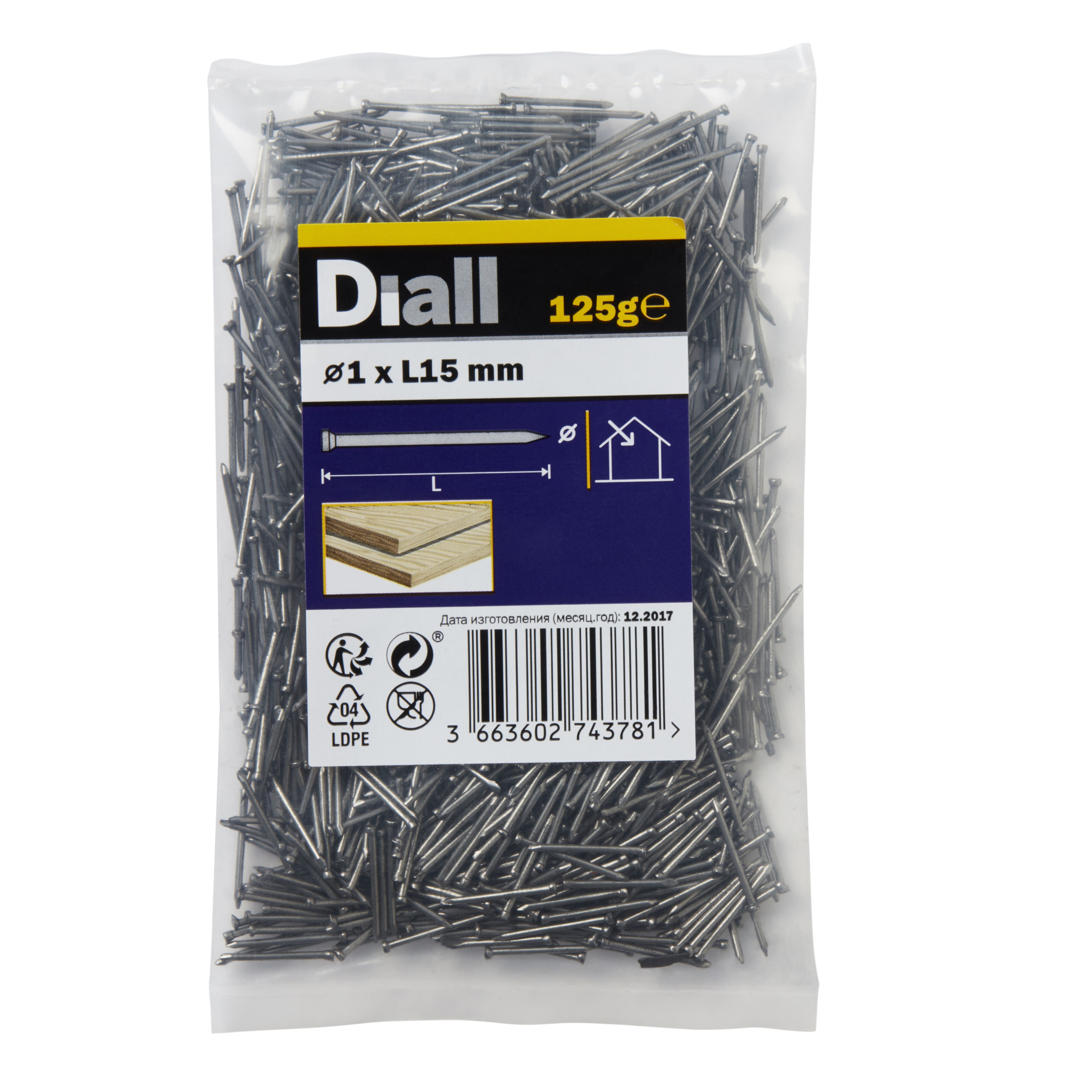 Diall Veneer pin (L)15mm (Dia)1mm 130g