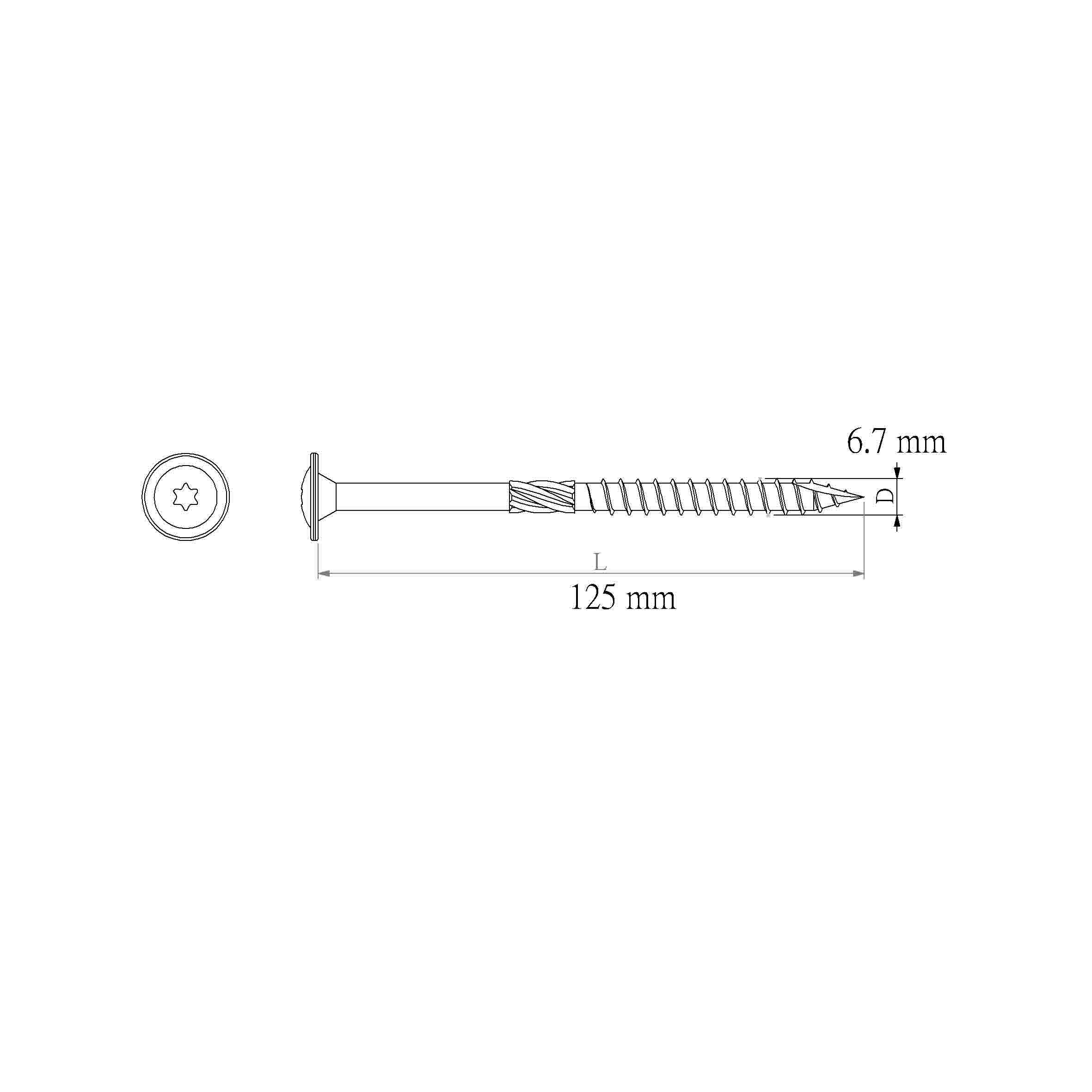 Diall Wafer Carbon steel Screw (Dia)6.7mm (L)125mm, Pack of 25