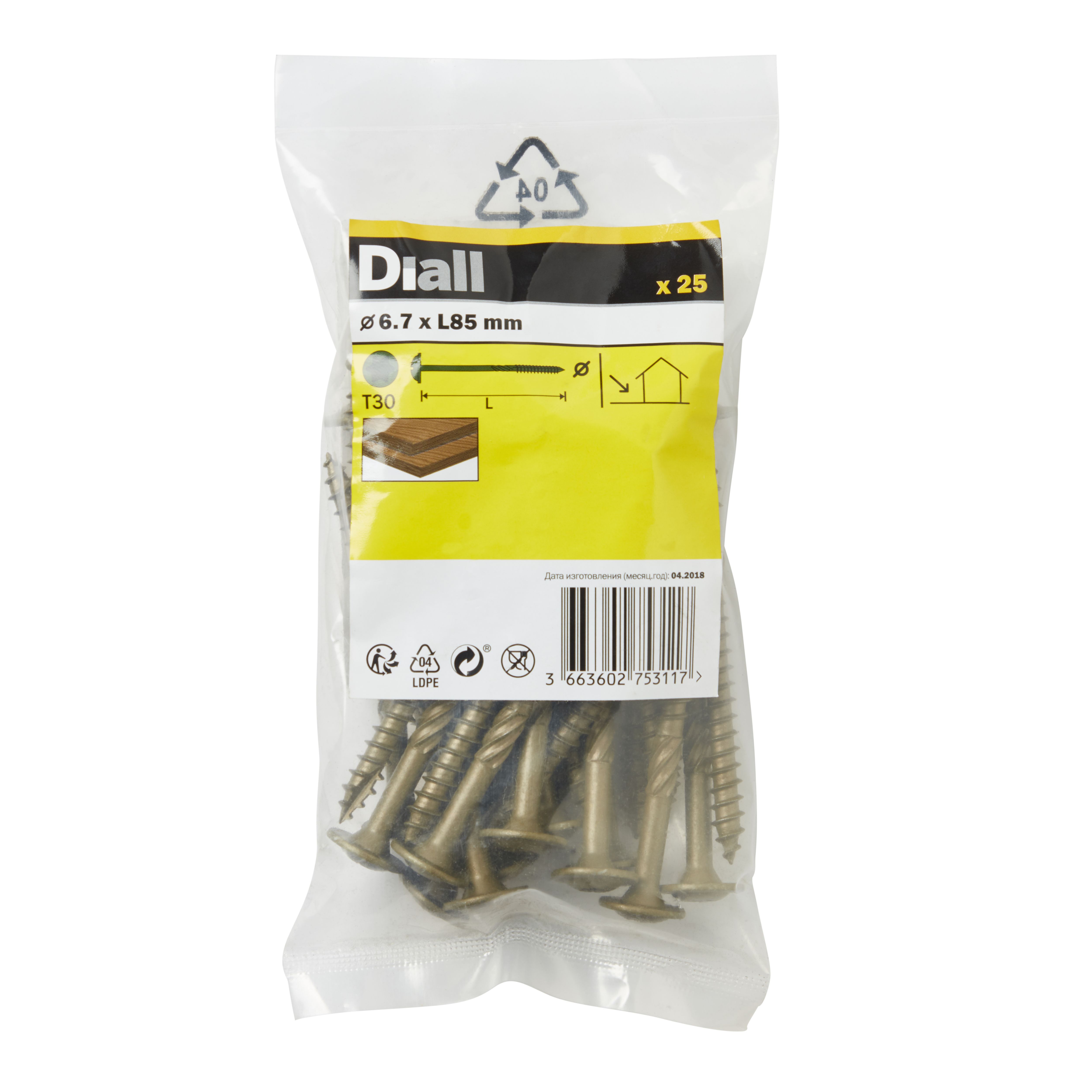 Diall Wafer Carbon steel Screw (Dia)6.7mm (L)85mm, Pack of 25