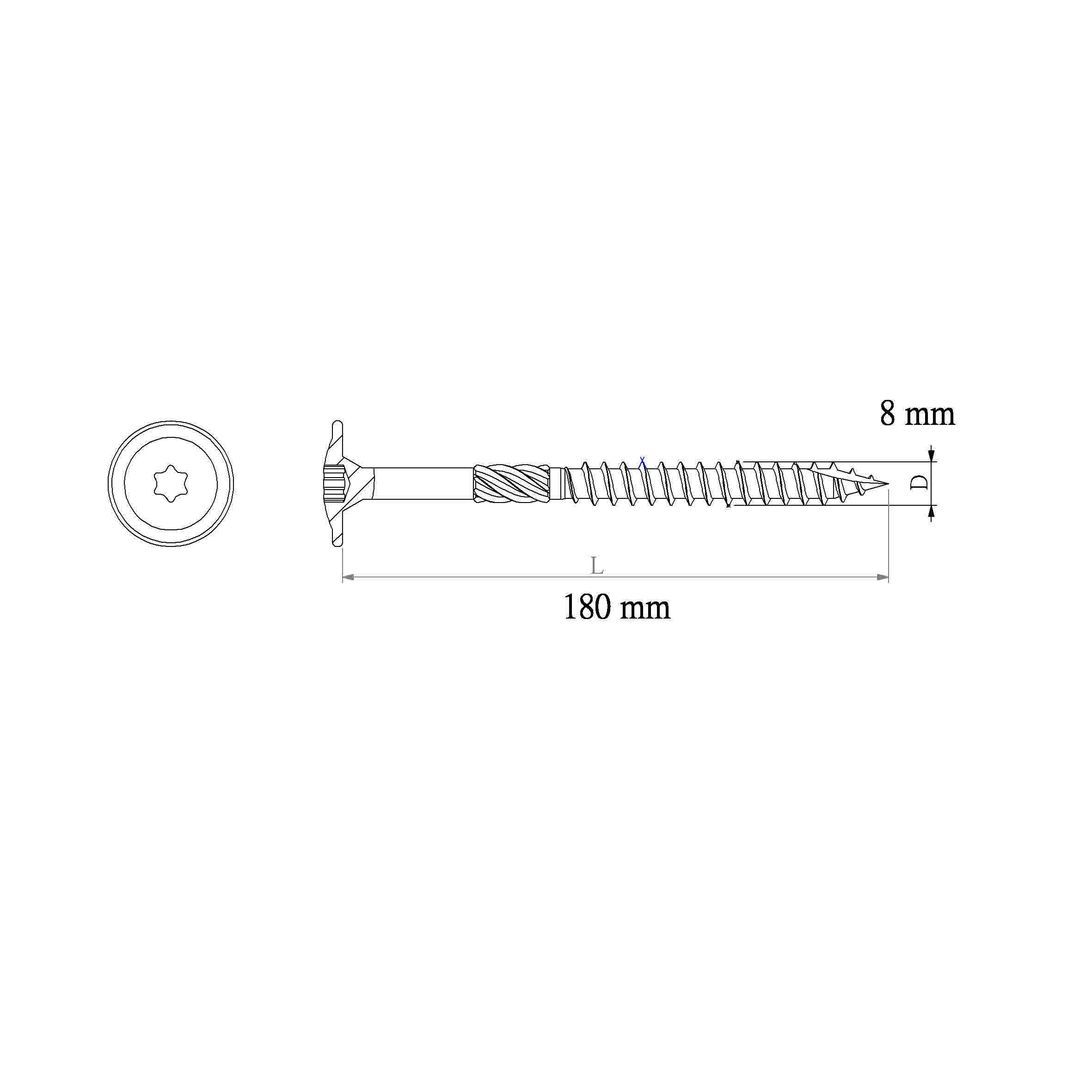 Diall Wafer Yellow-passivated Carbon steel Timber frame screw (Dia)8mm (L)180mm