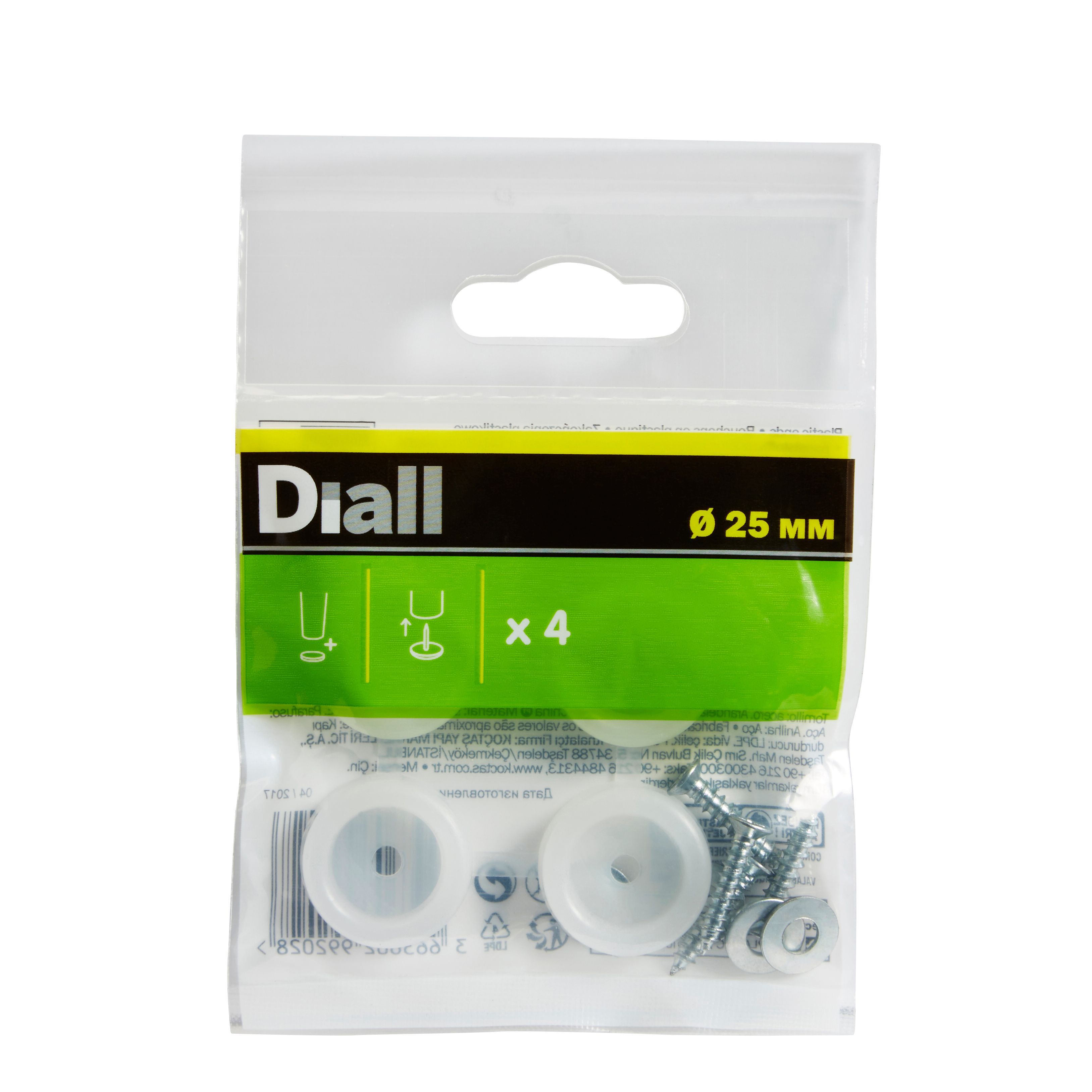 Diall White Low-density polyethylene (LDPE) & steel End (Dia)25mm, Pack of 4