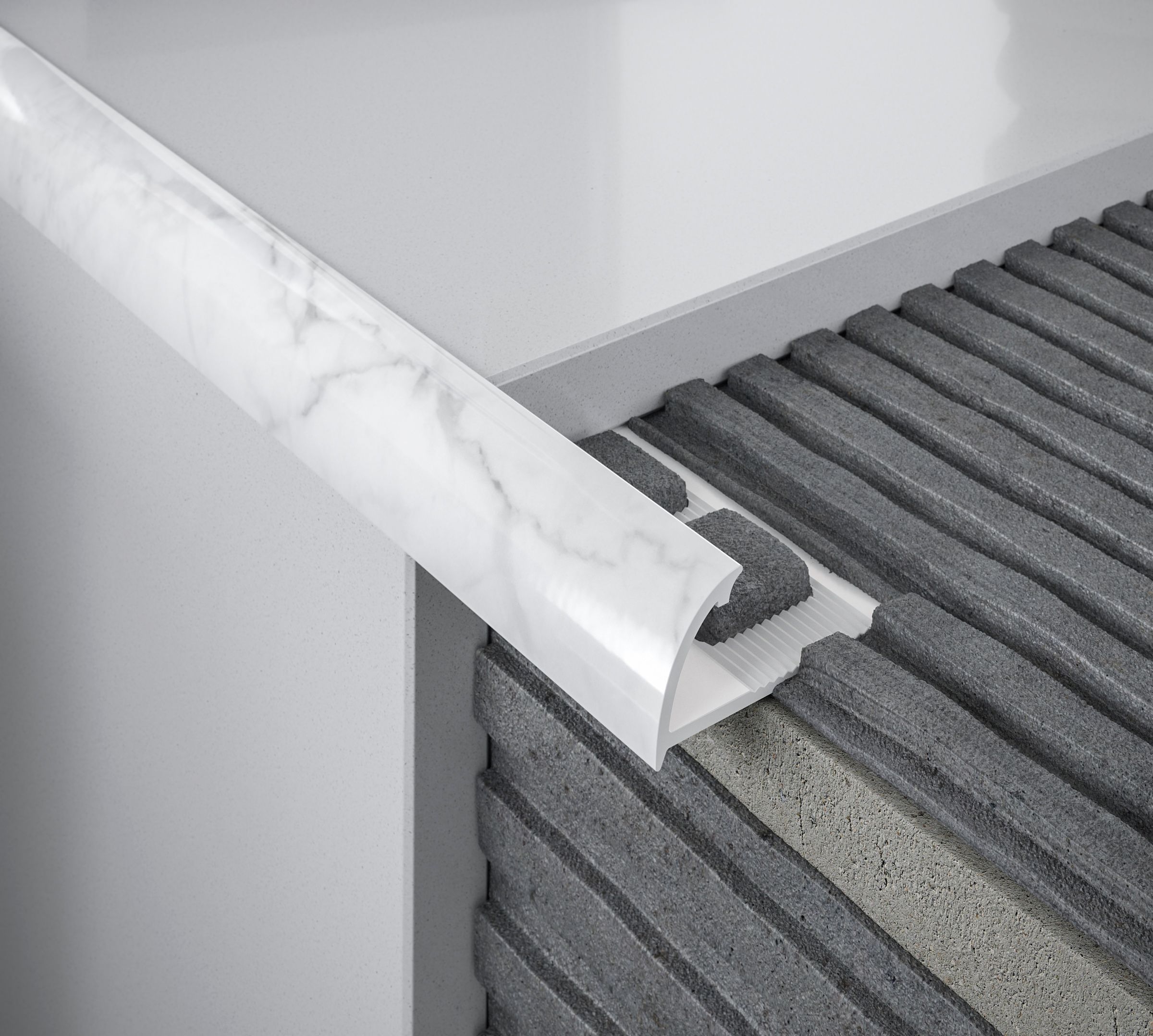Diall White marble effect 9mm Round edge PVC External edge tile trim