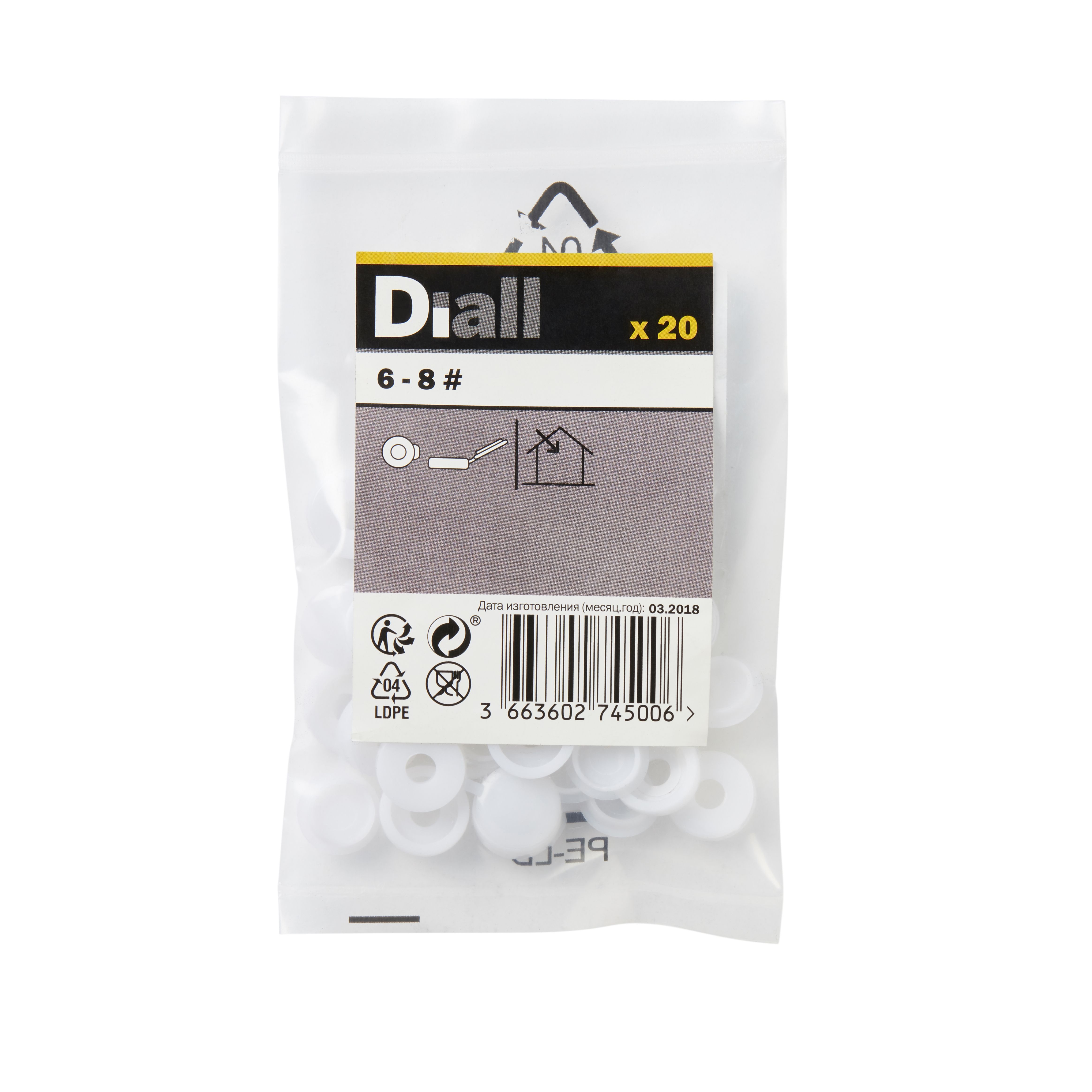 Diall White Plastic Decorative Snap cap (Dia)8mm, Pack of 20