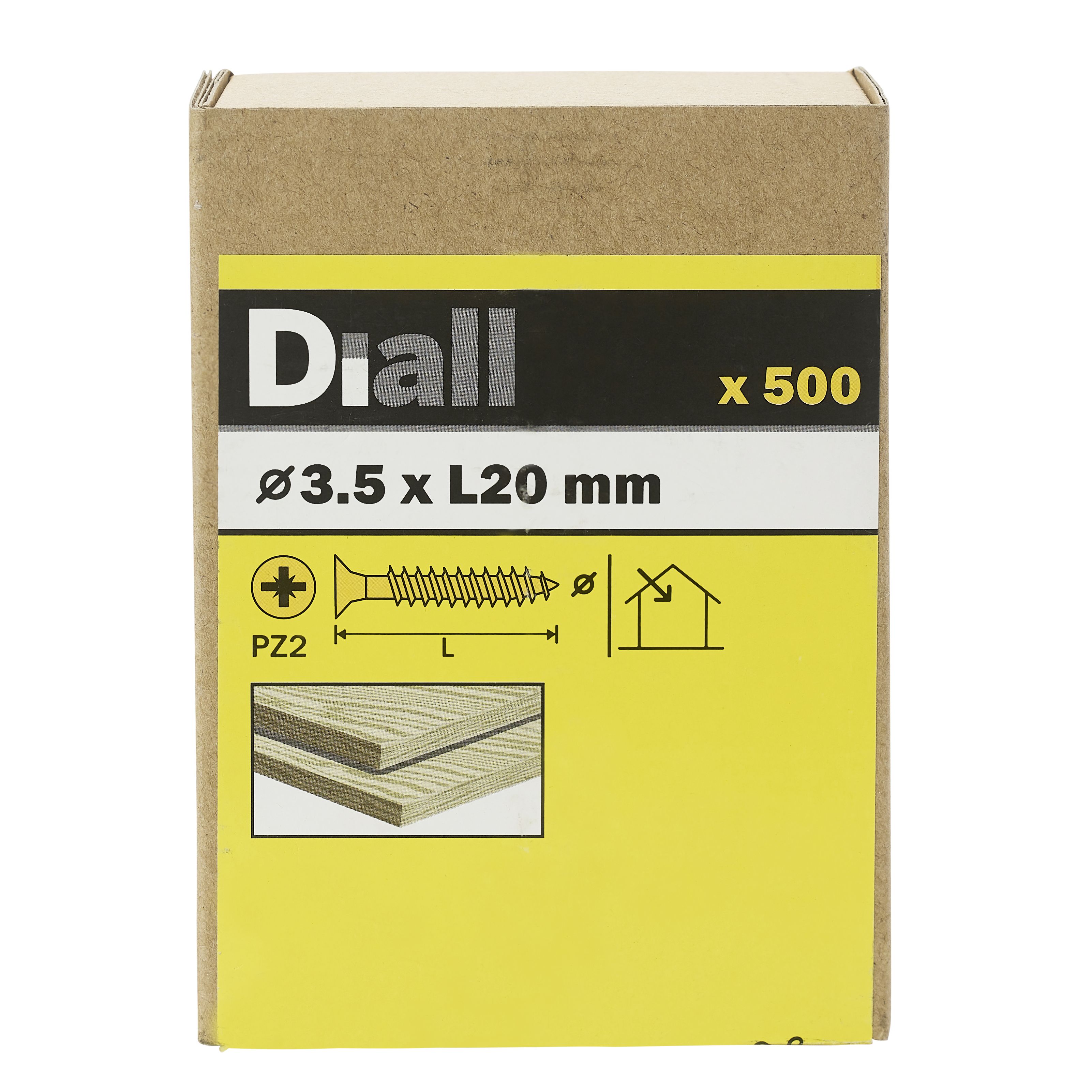 Diall Yellow-passivated Carbon steel Screw (Dia)3.5mm (L)20mm, Pack of 500