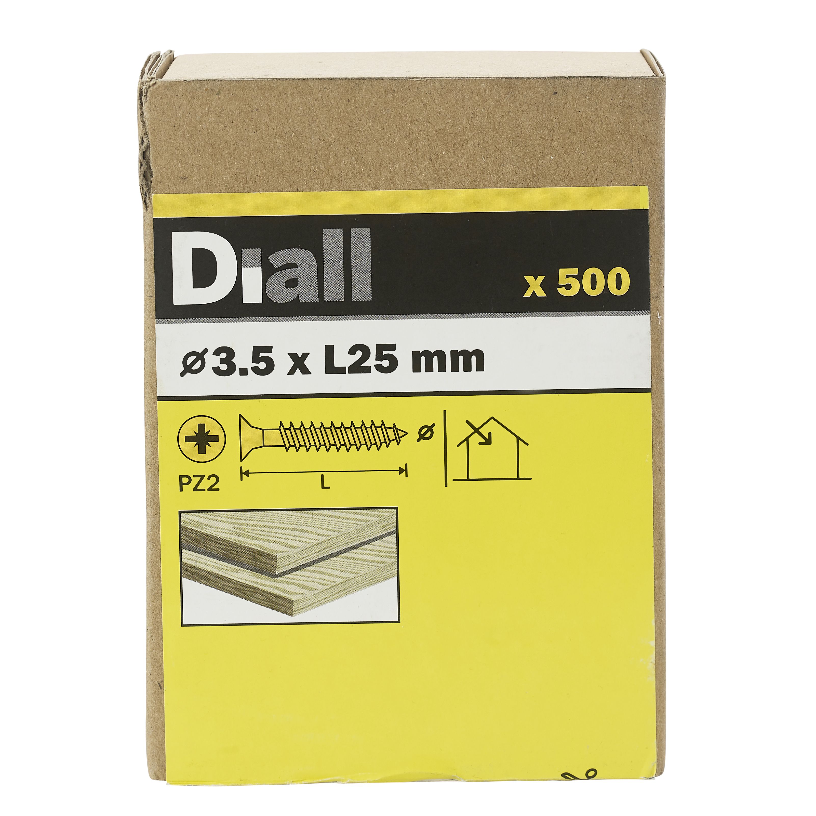 Diall Yellow-passivated Carbon steel Screw (Dia)3.5mm (L)25mm, Pack of 500