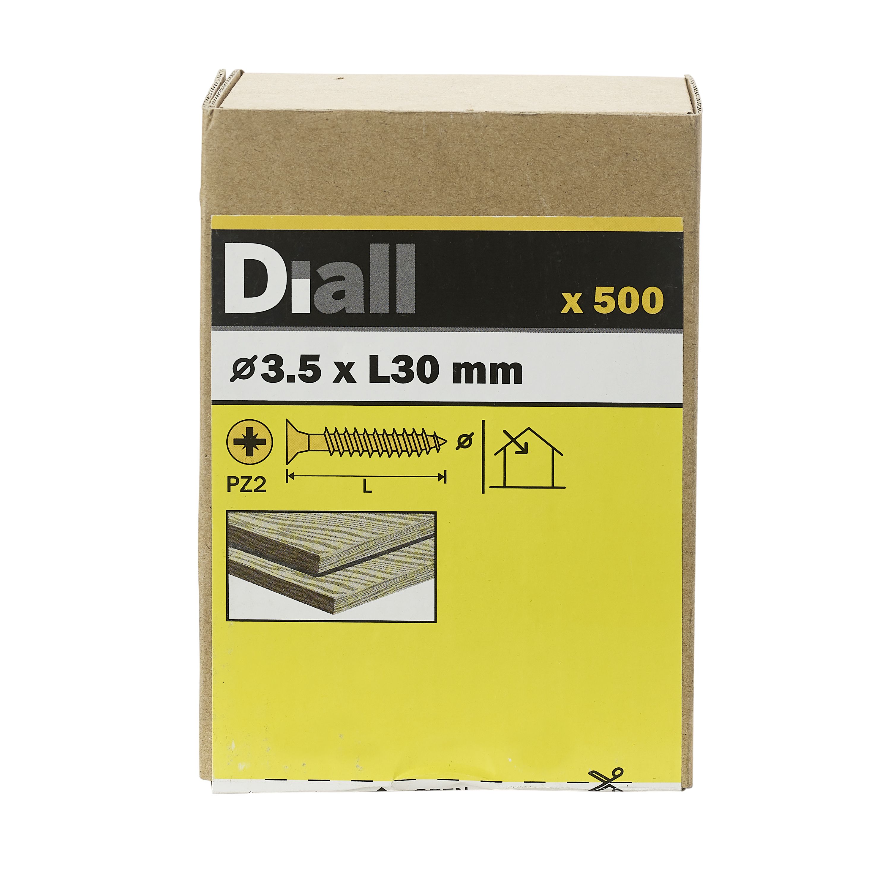 Diall Yellow-passivated Carbon steel Screw (Dia)3.5mm (L)30mm, Pack of 500