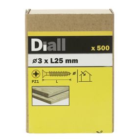 Diall Yellow-passivated Carbon steel Screw (Dia)3mm (L)25mm, Pack of 500