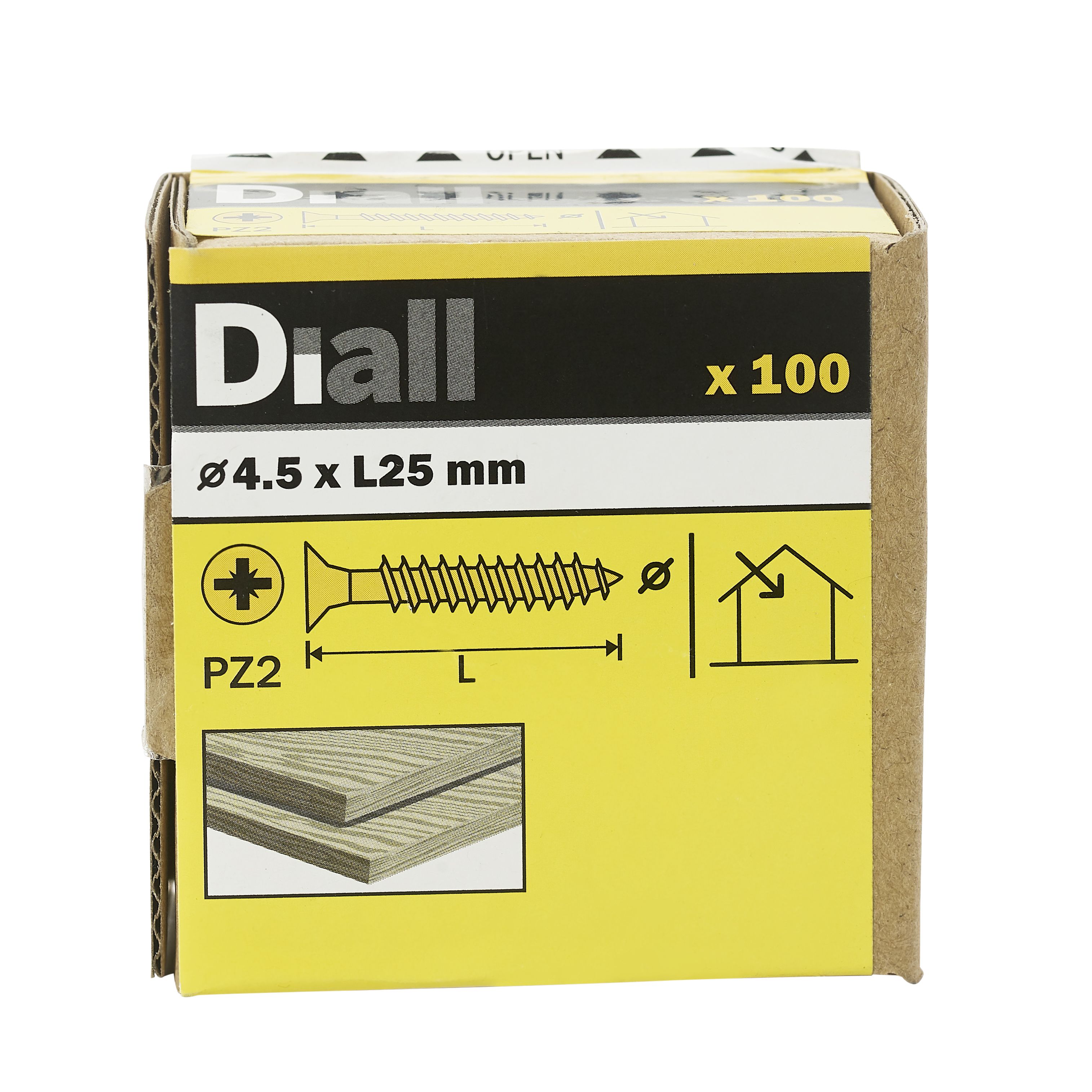 Diall Yellow-passivated Carbon steel Screw (Dia)4.5mm (L)25mm, Pack of 100