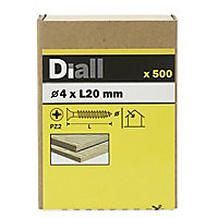 Diall Yellow-passivated Carbon steel Screw (Dia)4mm (L)20mm, Pack of 500