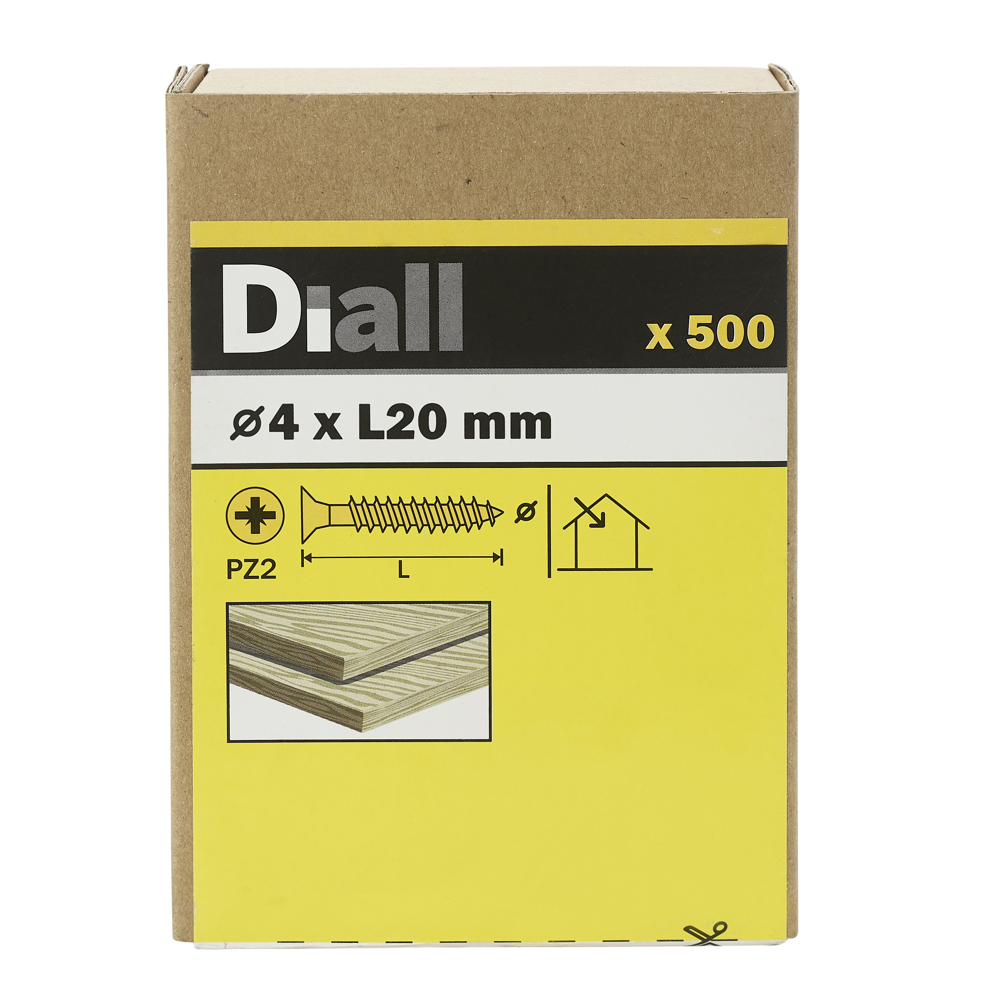 Diall Yellow-passivated Carbon steel Screw (Dia)4mm (L)20mm, Pack of 500