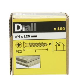 Diall Yellow-passivated Carbon steel Screw (Dia)4mm (L)25mm, Pack of 100
