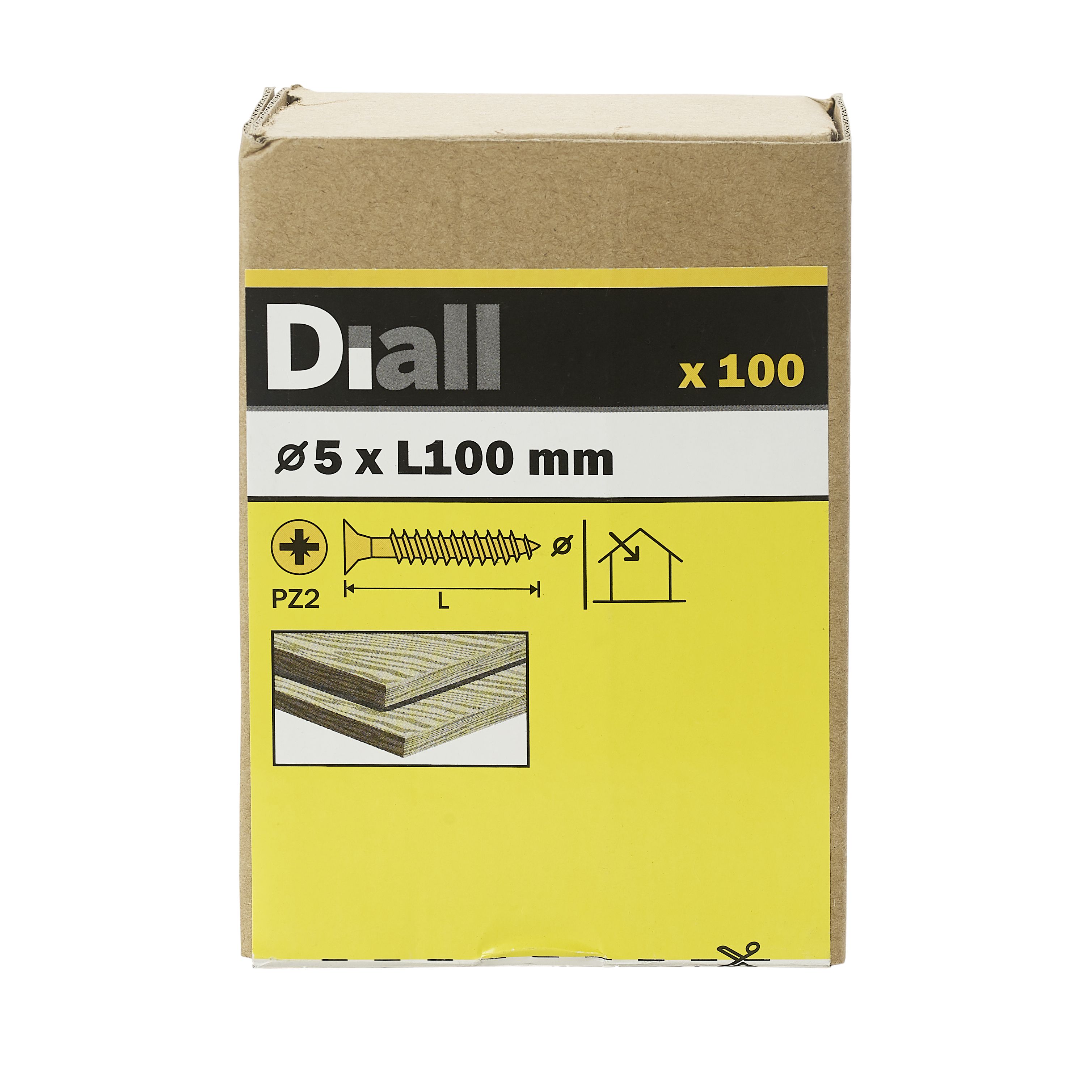 Diall Yellow-passivated Carbon steel Screw (Dia)5mm (L)100mm, Pack of 100