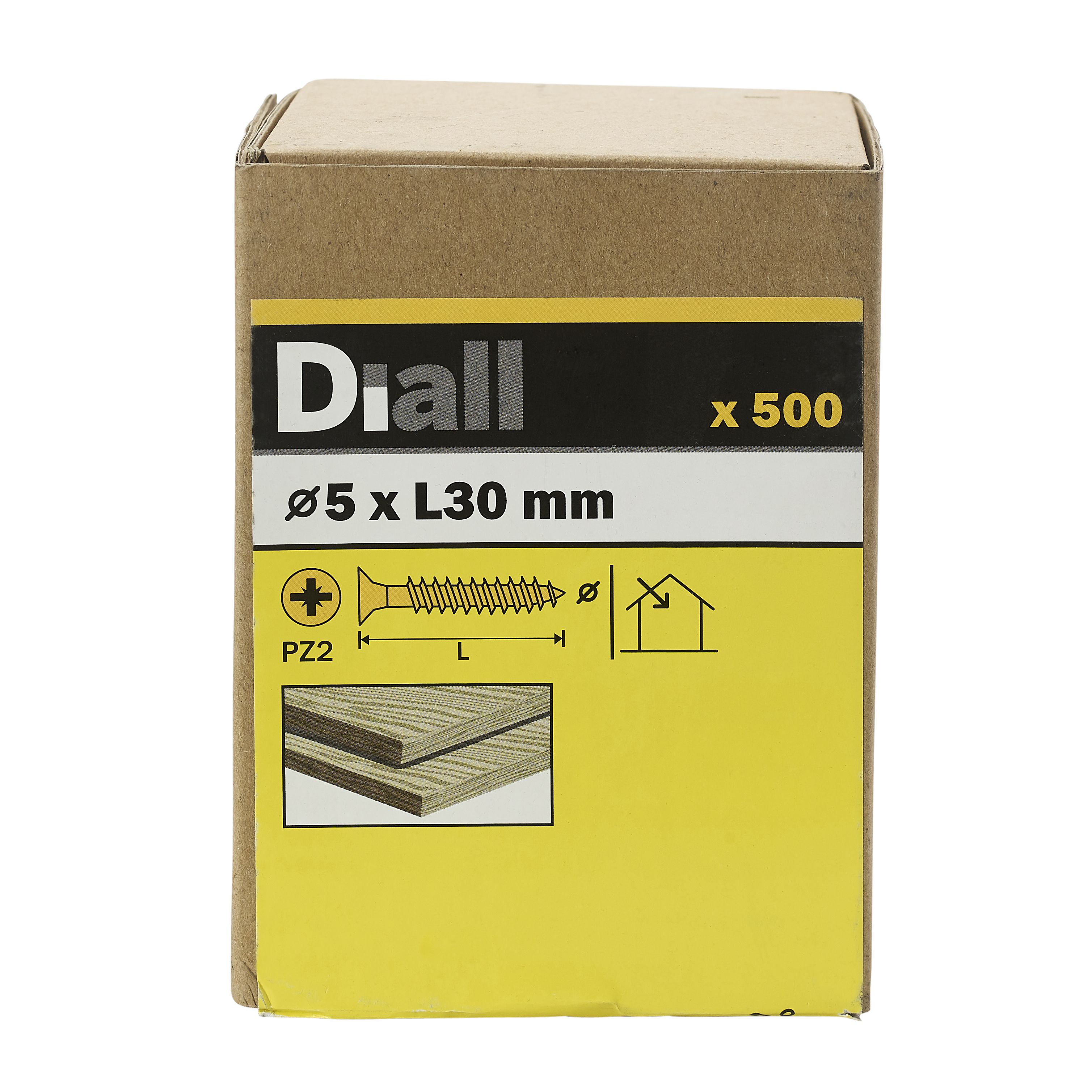 Diall Yellow-passivated Carbon steel Screw (Dia)5mm (L)30mm, Pack of 500