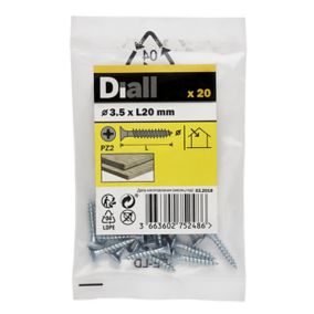 Diall Zinc-plated Carbon steel Screw (Dia)3.5mm (L)20mm, Pack of 20