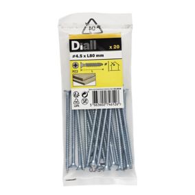 Diall Zinc-plated Carbon steel Screw (Dia)4.5mm (L)80mm, Pack of 20