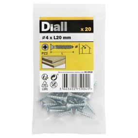 Diall Zinc-plated Carbon steel Screw (Dia)4mm (L)20mm, Pack of 20