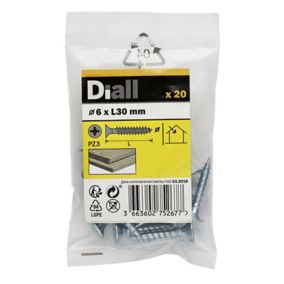 Diall Zinc-plated Carbon steel Screw (Dia)6mm (L)30mm, Pack of 20
