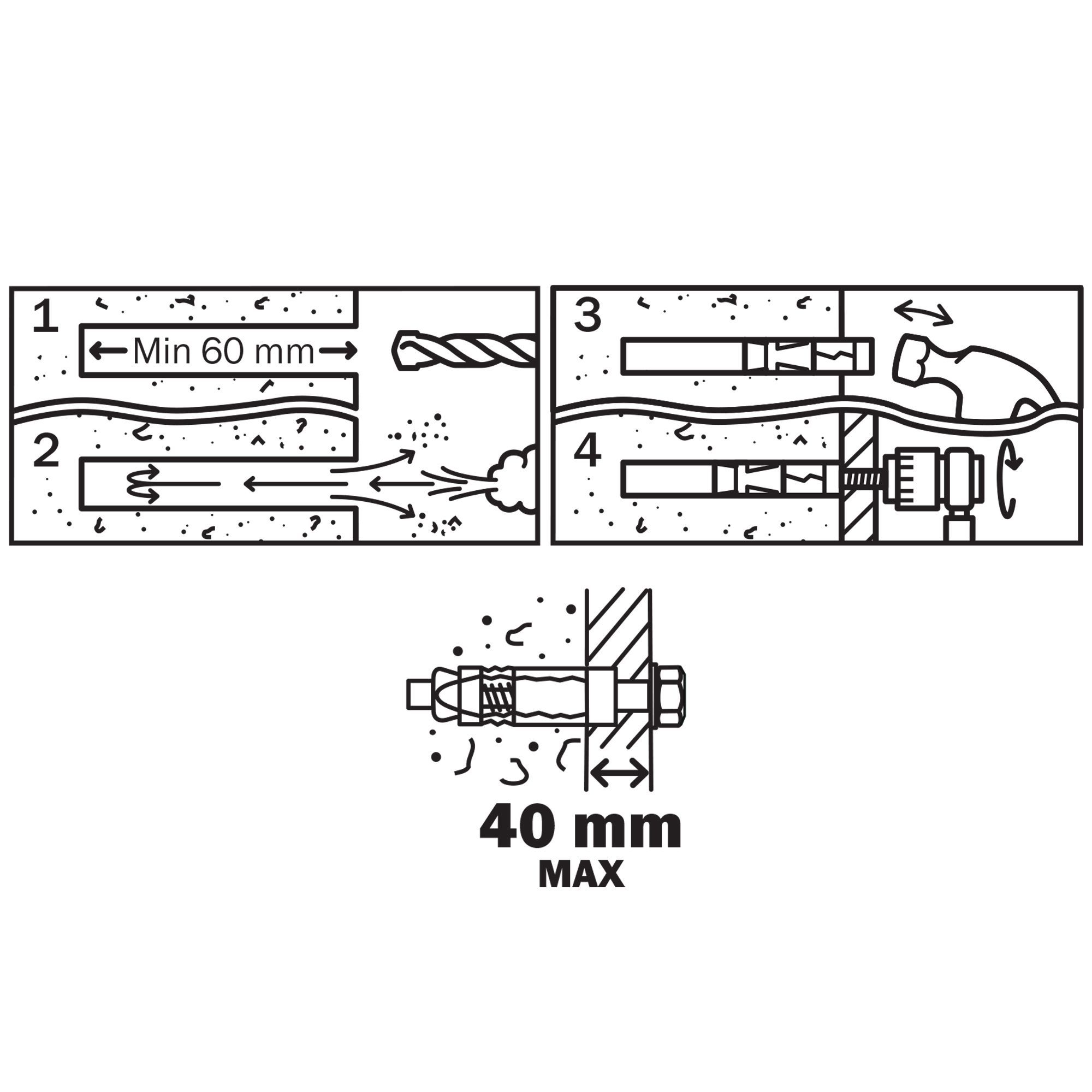 Diall Zinc-plated Carbon steel Sleeve anchor M10 (L)100mm, Pack of 4