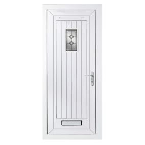 Diamond bevel Frosted Glazed Cottage White External Front Door set, (H)2055mm (W)840mm