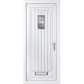 Diamond bevel Frosted Glazed Cottage White External Front Door set, (H)2055mm (W)920mm