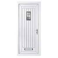 Diamond bevel Frosted Glazed Cottage White LH External Front Door set, (H)2055mm (W)840mm