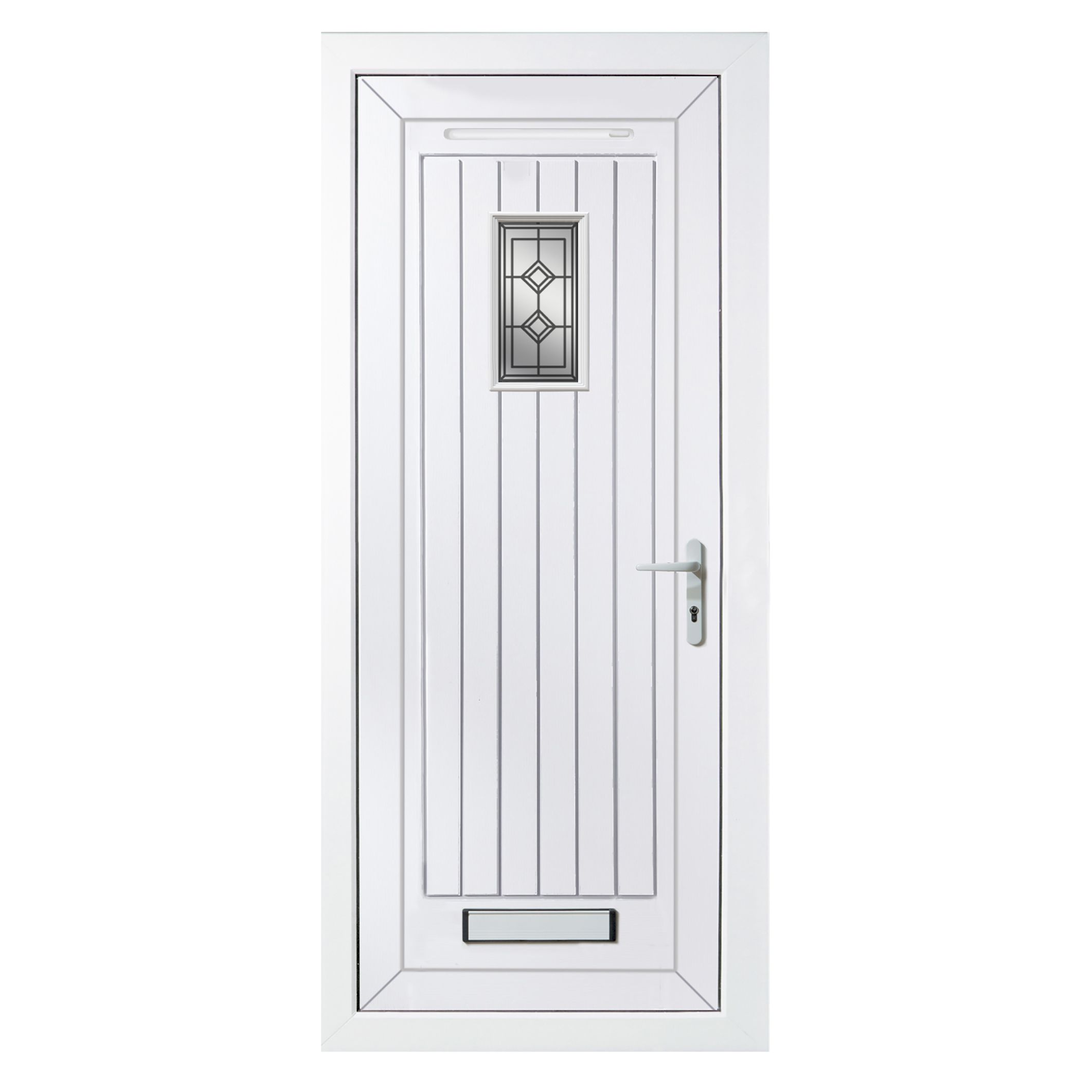 Diamond bevel Frosted Glazed Cottage White LH External Front Door set, (H)2055mm (W)840mm