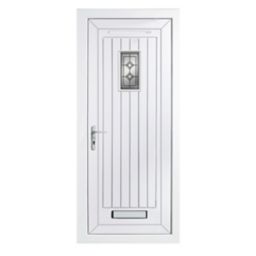 Diamond bevel Frosted Glazed Cottage White RH External Front Door set, (H)2055mm (W)840mm