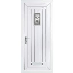 Diamond bevel Frosted Glazed Cottage White uPVC RH External Front Door set, (H)2055mm (W)920mm