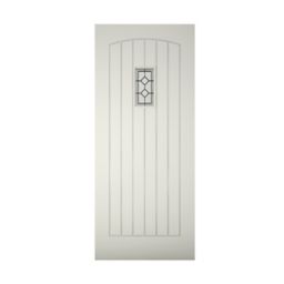 Diamond bevel Glazed Cottage Primed White LH & RH External Front Door, (H)2032mm (W)813mm