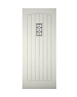 Diamond bevel Glazed Cottage White LH & RH External Front Door set & letter plate, (H)2074mm (W)856mm