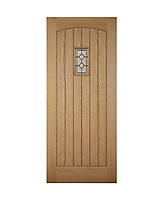 Diamond bevel Glazed Cottage White oak veneer LH & RH External Front door, (H)2032mm (W)813mm